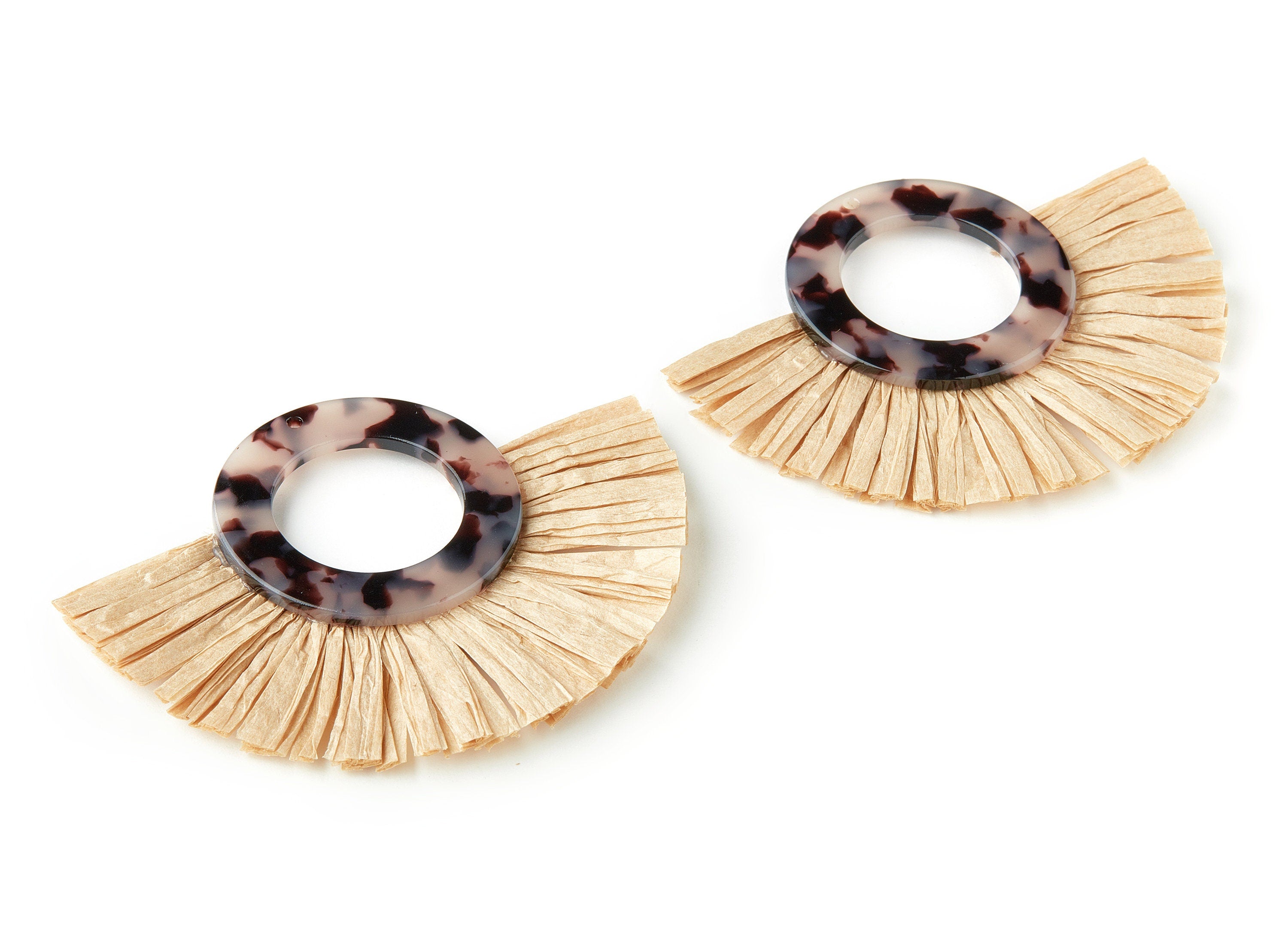 Acetate Tassels Fan Charm - Blond Tortoise Shell Earring - Tassels Fan Single Layer Raffia - Color Code:A06 - 63.8x87.3x3.9mm - AC1629-A06-A - DOMEDBAZAAR