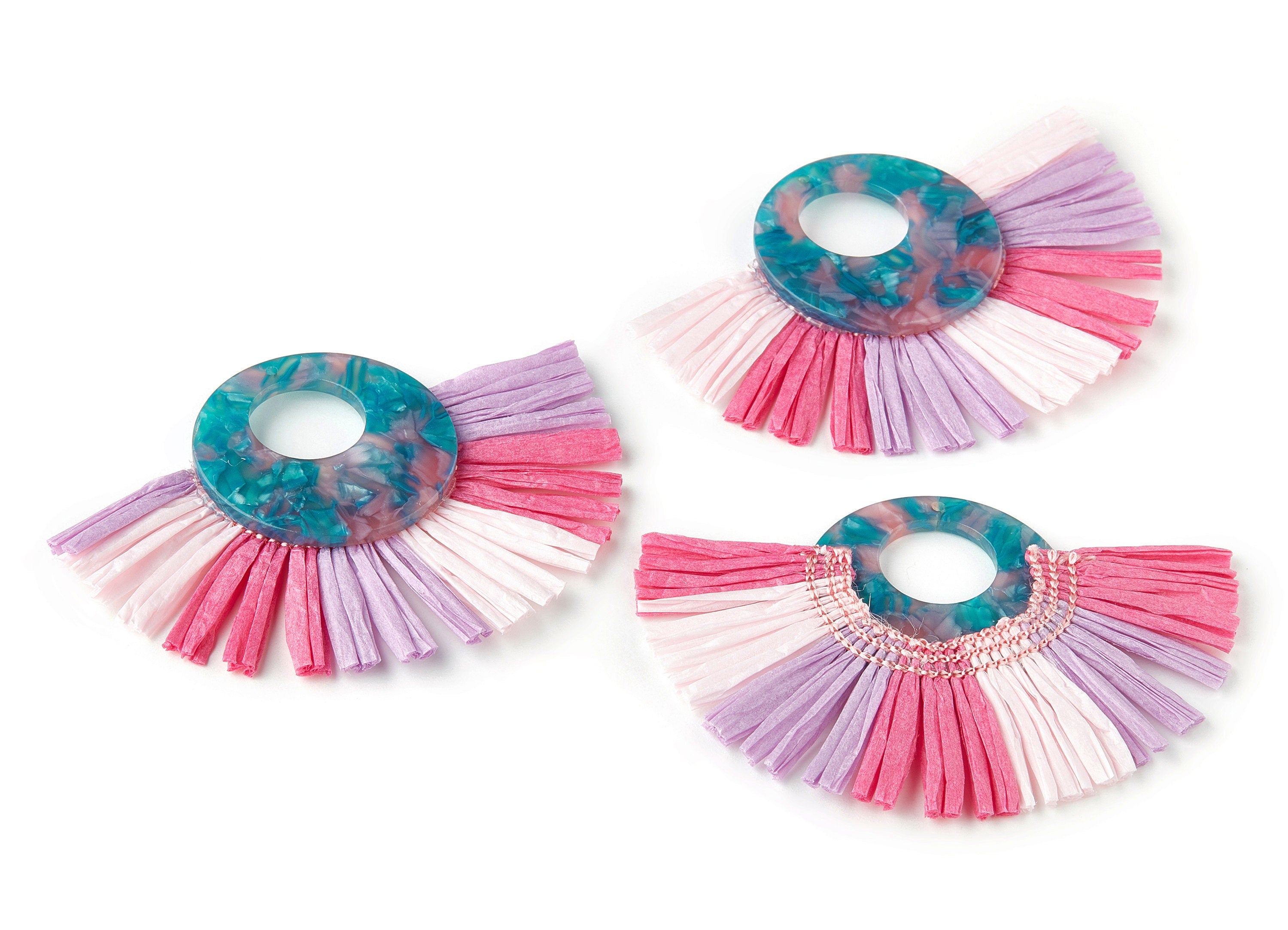 Acetate Tassels Fan Charm - Tassels Fan Single Layer Raffia - Handmade Jewelery - Color Code:A102 - 79.65x56.67x4mm - AC1640-A102 - DOMEDBAZAAR