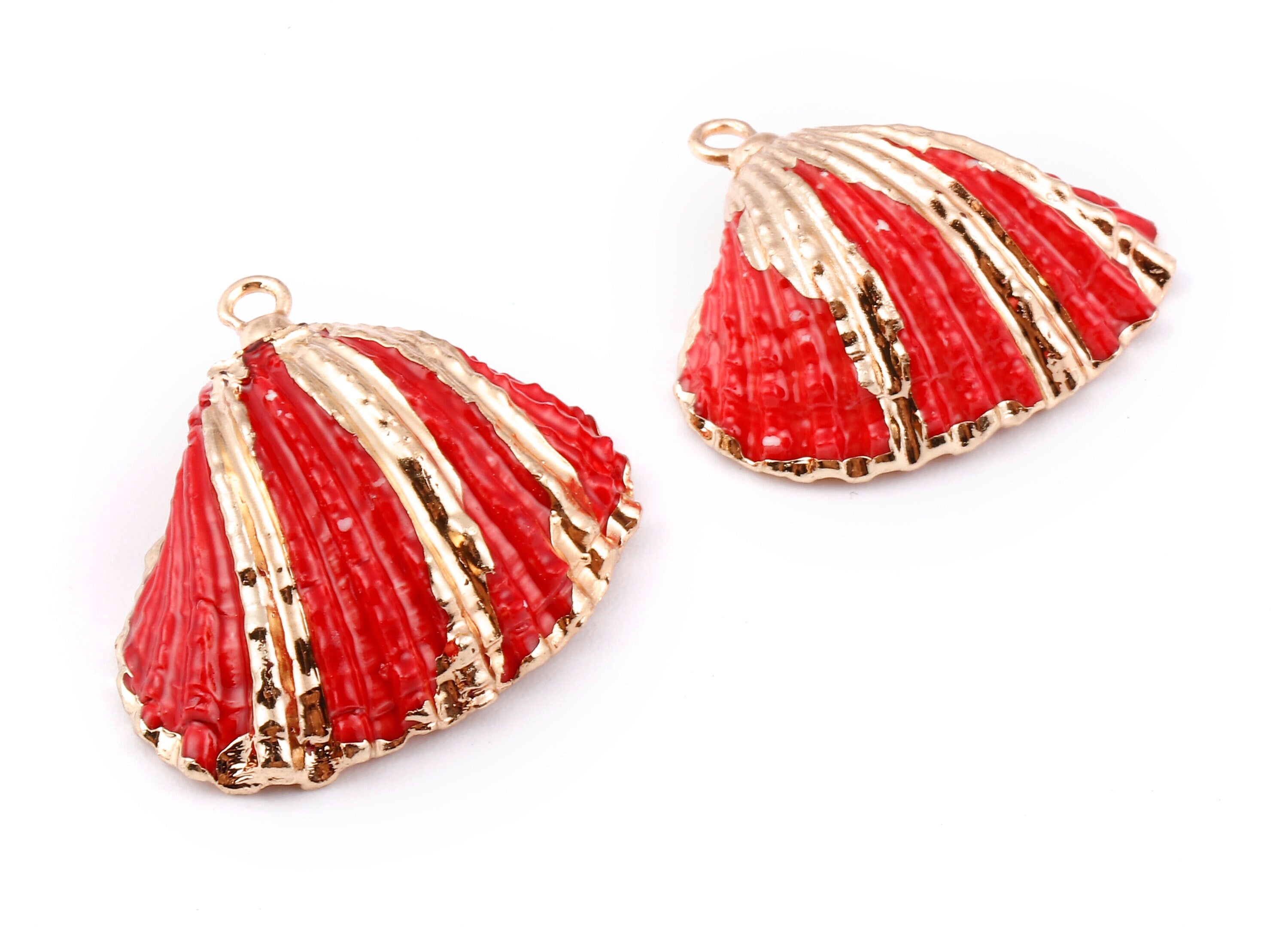 Mussel Shell Charms - Seashell Earrings and Pendant - Gold Tone Plated Earrings - 1 Hole - 28.36x25.92x1.56mm - SF1127E - DOMEDBAZAAR