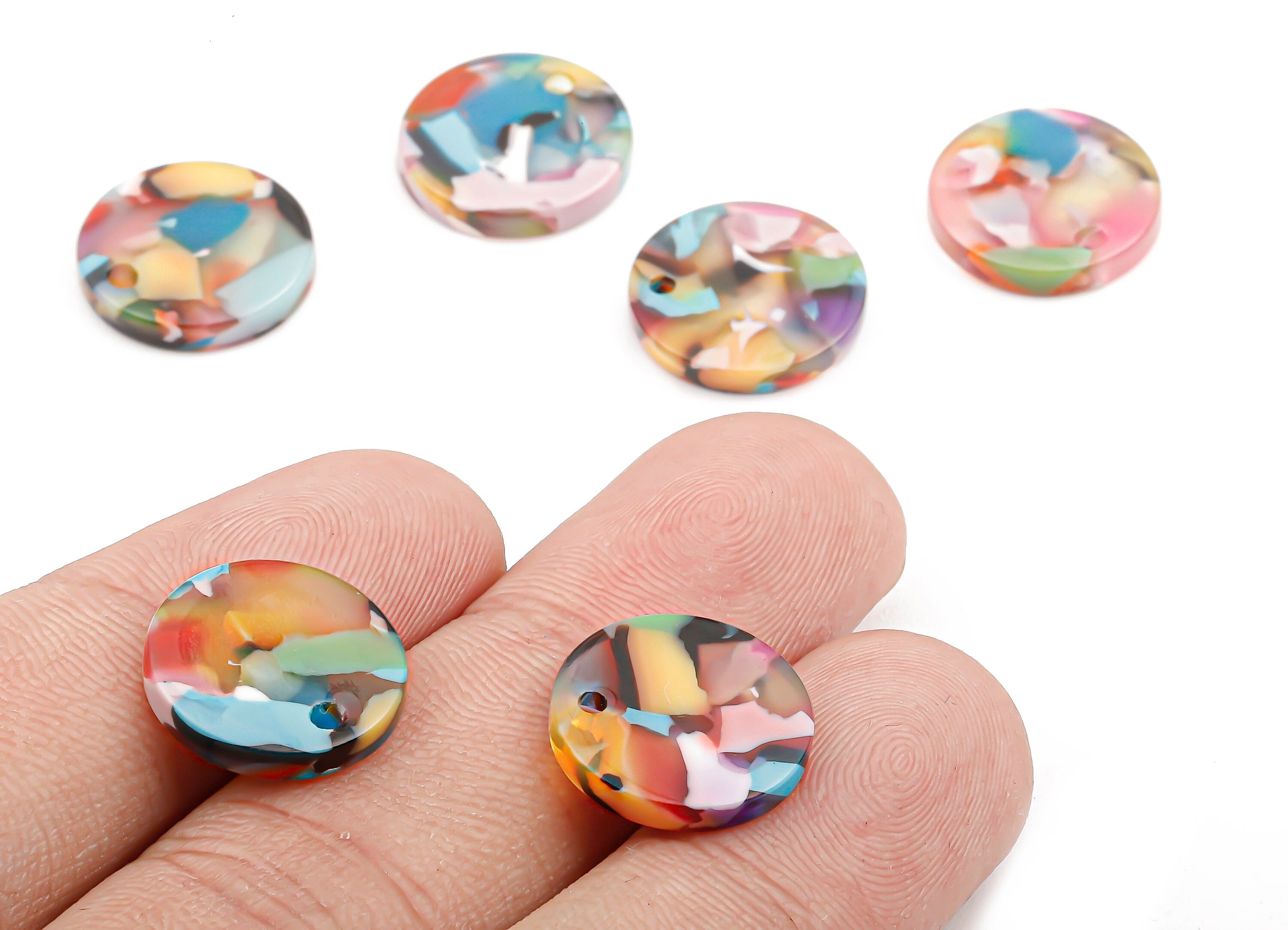 Acetate Round Charms - Round Earrings and Pendant - Earring Findings - Jewelry Supplies - Color Code: A21 - 14.6x14.6x2.66mm - AC1064-A21 - DOMEDBAZAAR