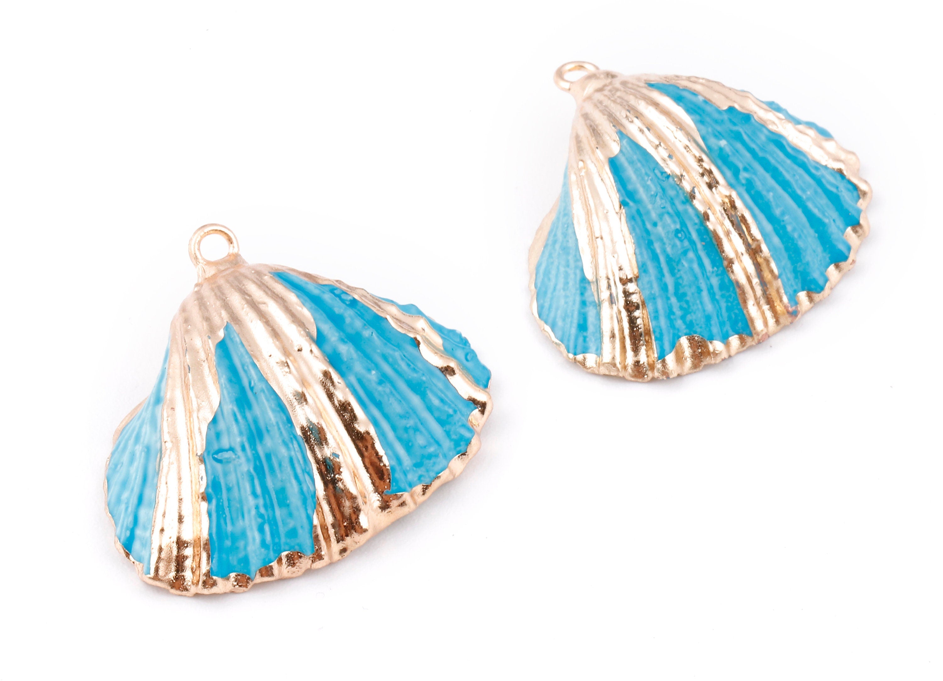 Mussel Shell Charms - Seashell Earrings and Pendant - Gold Tone Plated Earrings - 1 Hole - 28.36x25.92x1.56mm - SF1127G - DOMEDBAZAAR