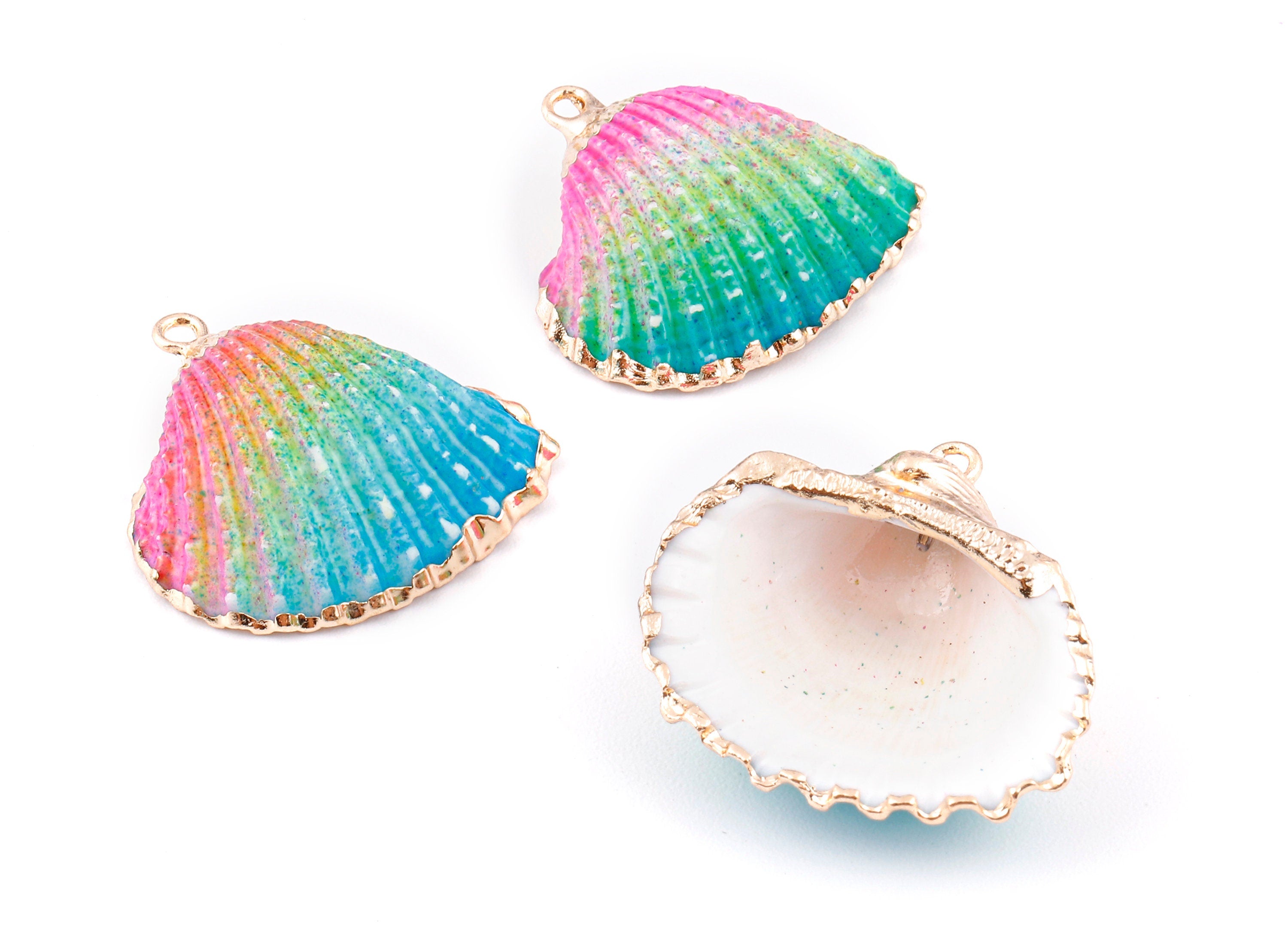 Mussel Shell Charms - Seashell Earrings and Pendant - Gold Tone Plated Earrings - 1 Hole - Jewelry Handmade - 26.74x24.1x1.59mm - SF1129D - DOMEDBAZAAR