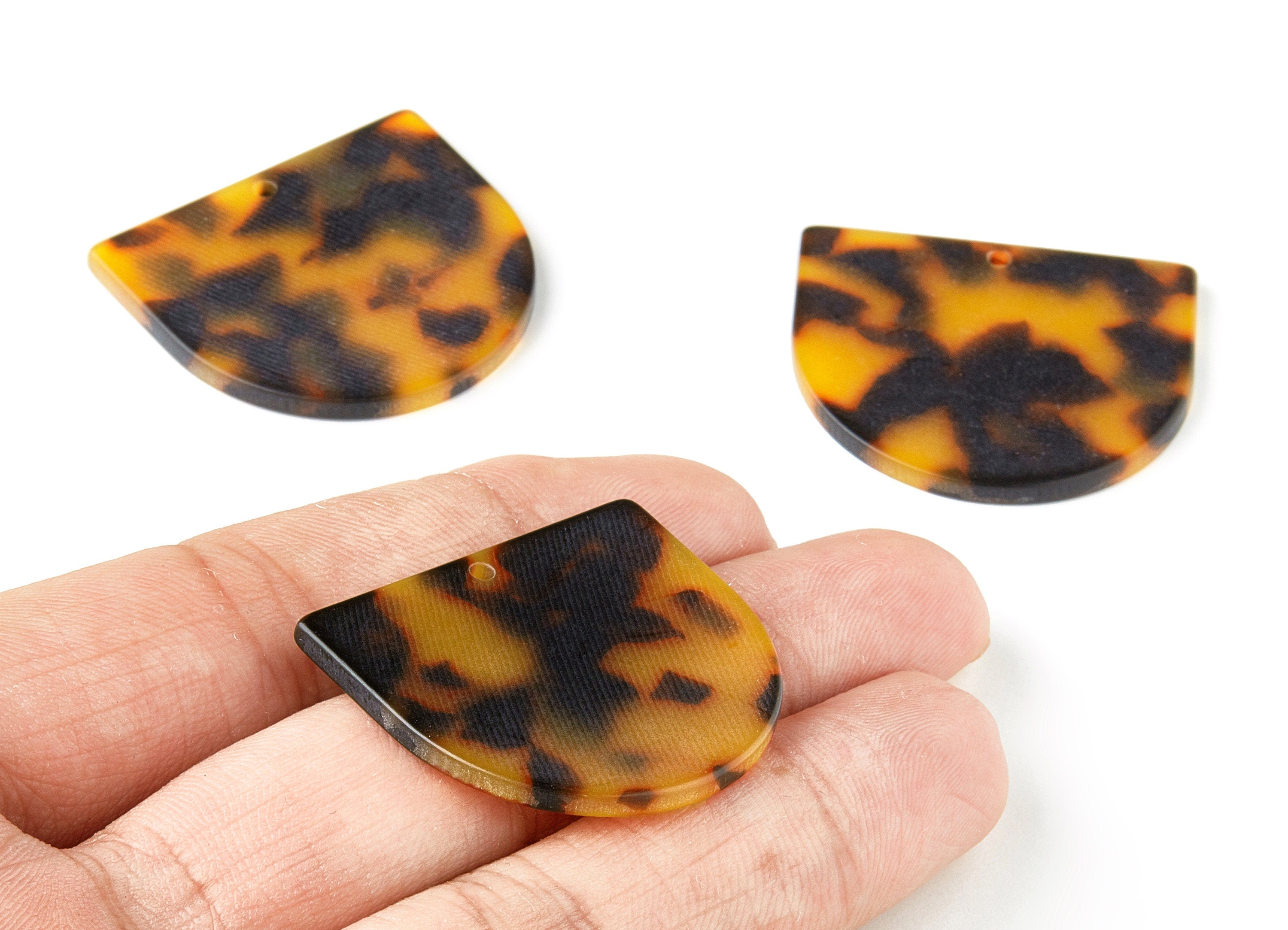 Acetate D Charms - Matte Tortoise Shell Earrings - Domed Pendant - Jewelry Making Supplies - Color Code: A294 - 34x29.21x2.5mm - AC1094-A294 - DOMEDBAZAAR