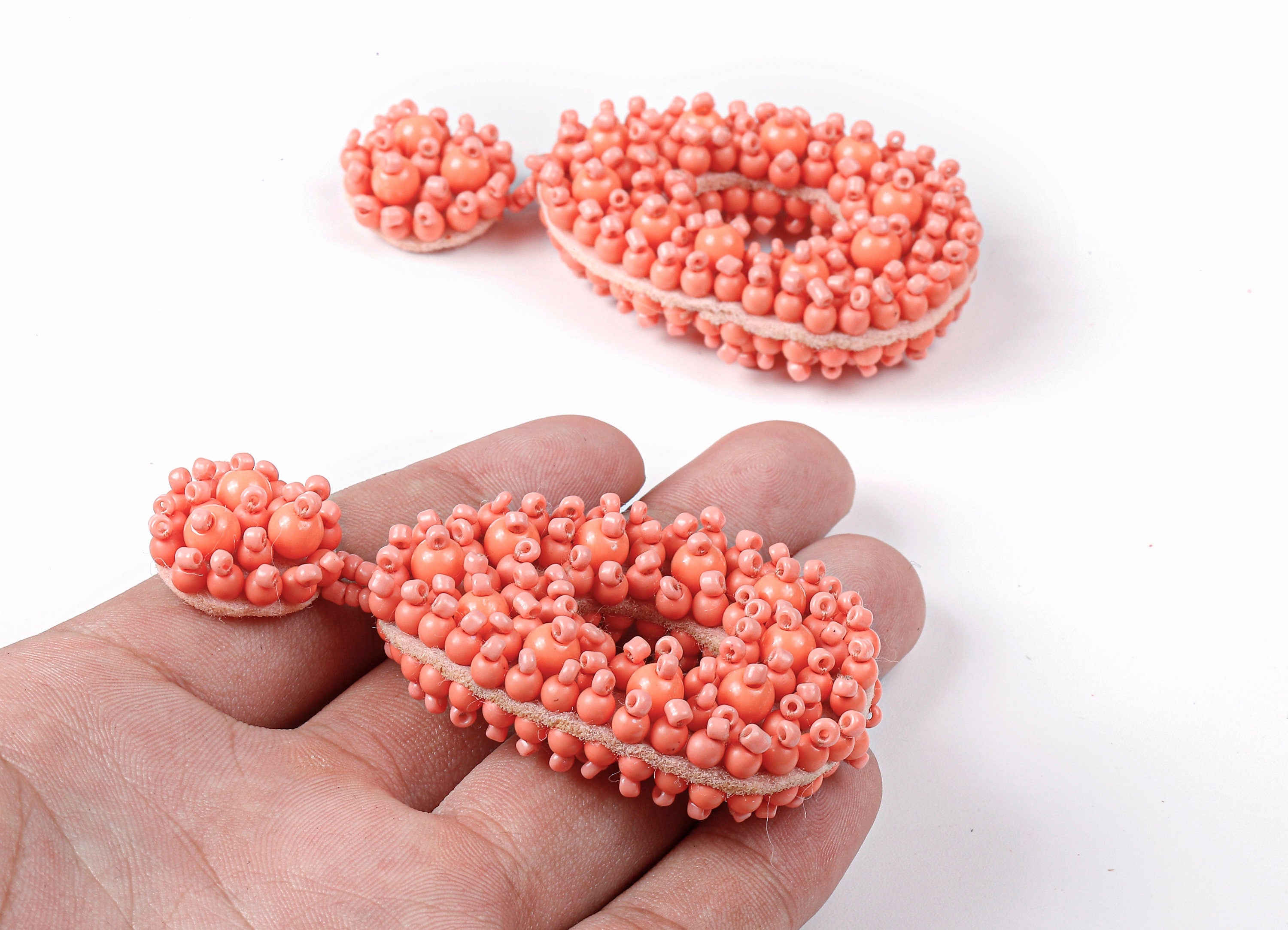 Beaded Drop Earring Charms - Japanese beads - Handmade Beaded Pendant - Double-sided beaded Earrings - 76x36.5x15.5mm - TH1060 - DOMEDBAZAAR