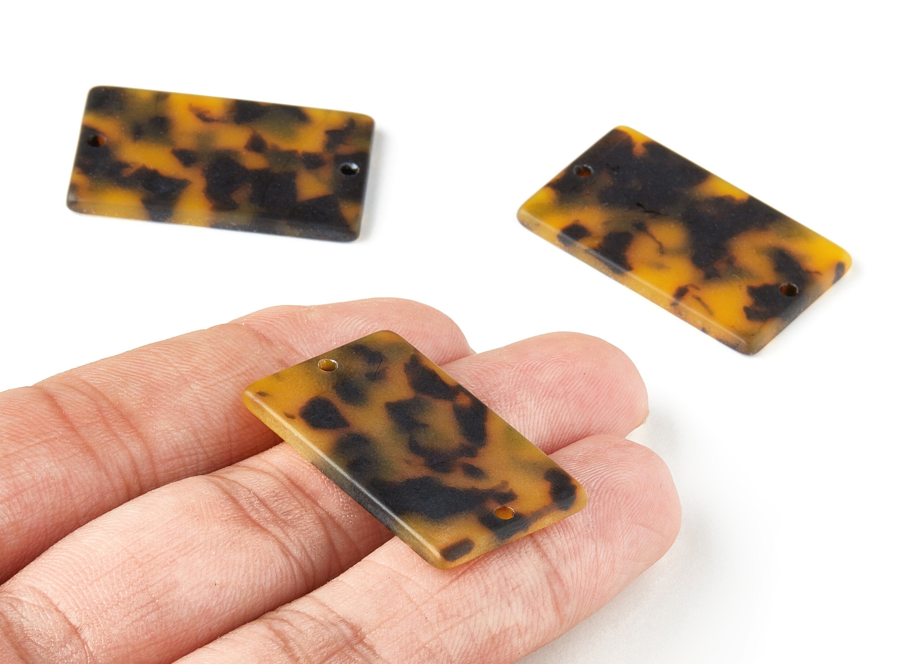 Acetate Rectangle Connectors - 2 Hole - Matte Tortoise Shell Earring - Jewelry Supplies - Color Code: A363 - 32.92x19.75x2.5mm - AC1217-A363 - DOMEDBAZAAR