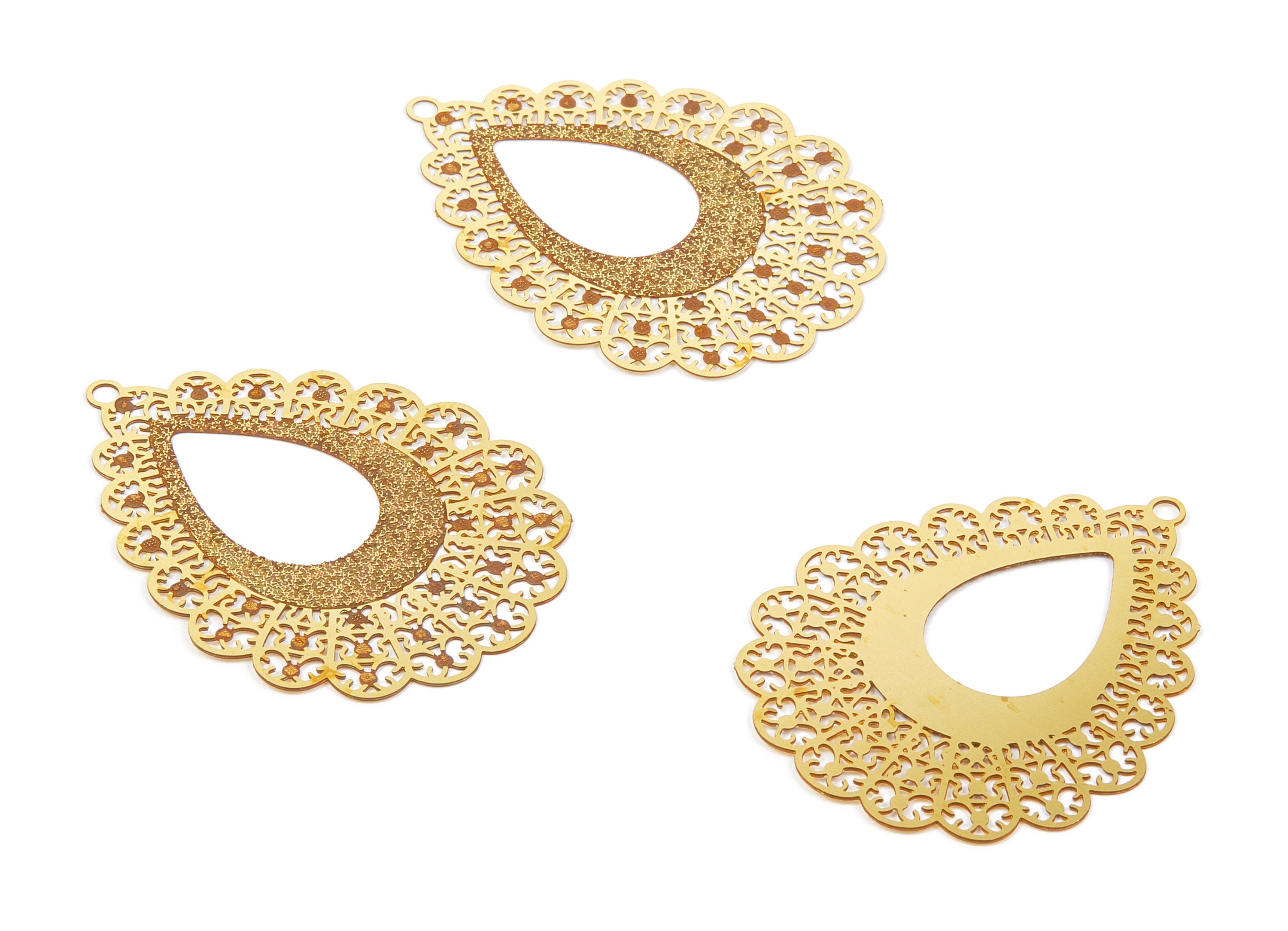 Brass Drop Charms - Raw Brass Hallow Out Earrings - Drop Earrings and Pendant - Earring Findings - 44.9x35x0.3mm - JJB3455A - DOMEDBAZAAR