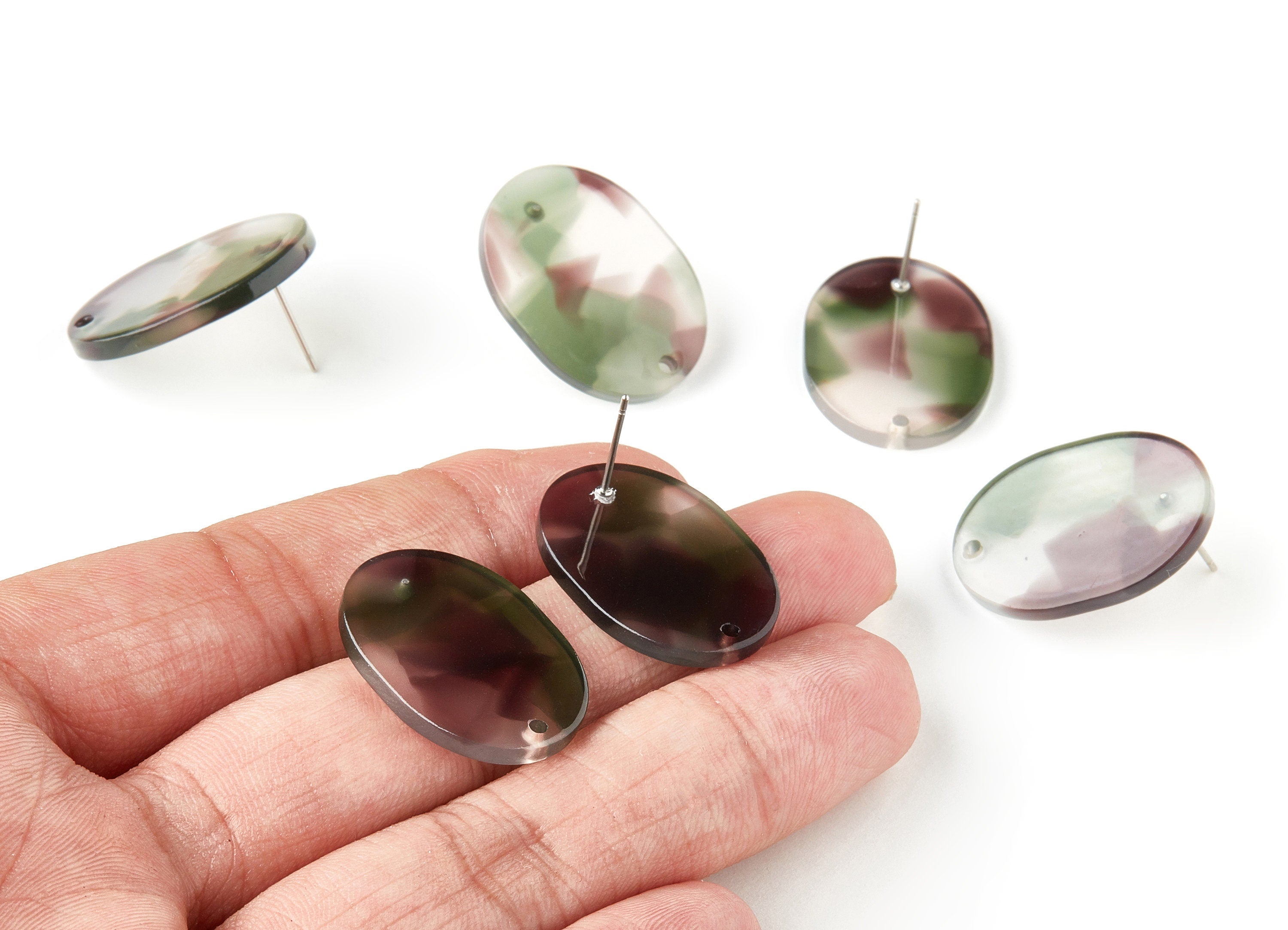 Acetate Oval Earring Stud - Oval Earring Post and Stud - Earring Findings - Color Code: A349 - 26.49x19.2x2.45mm - AC1002-A349 - DOMEDBAZAAR