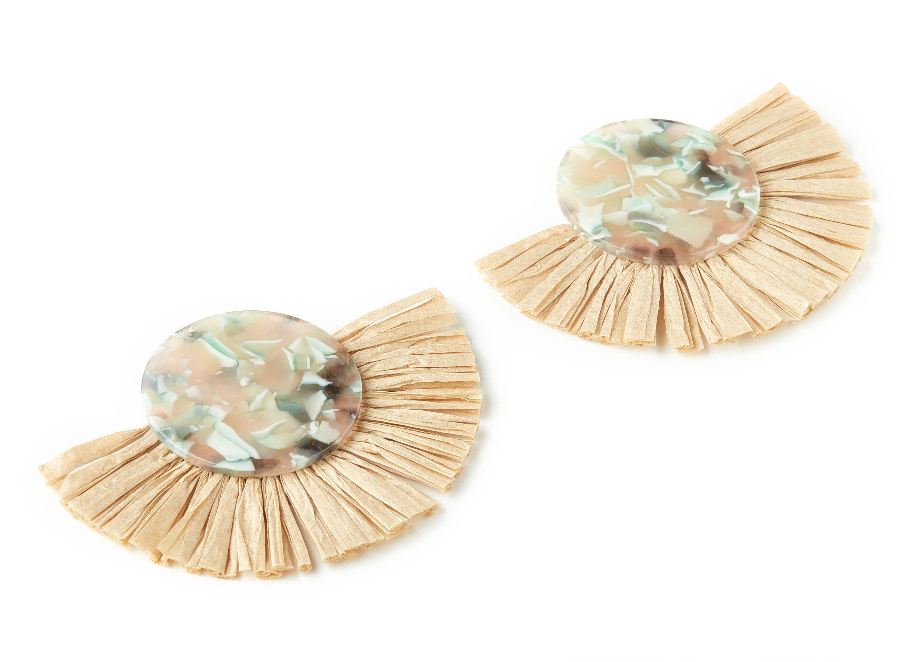 Acetate Tassels Fan Charms - Tassels Fan Single Layer Raffia - Earring Findings - Color Code: A265 - 80.43x56.44x3.85mm - AC1624-A265 - DOMEDBAZAAR