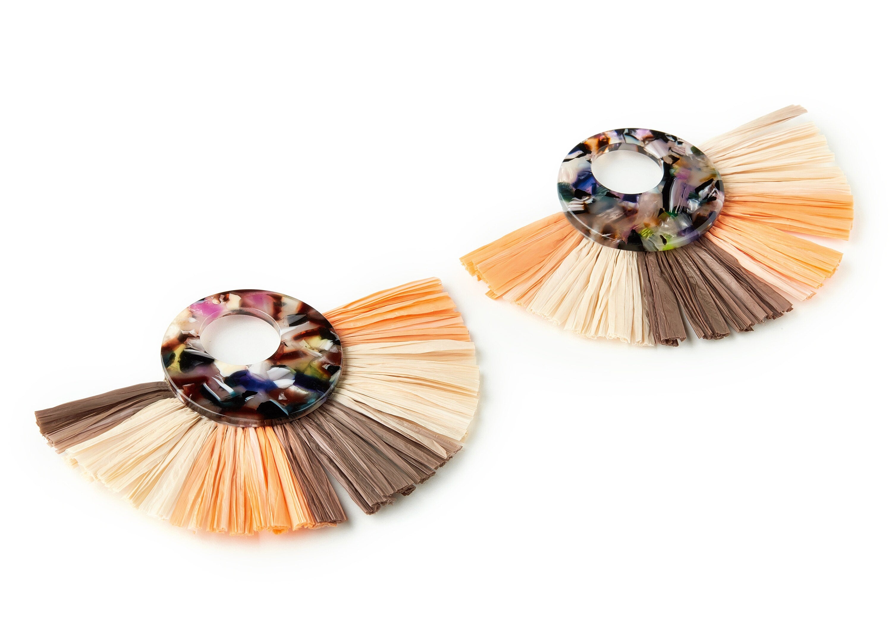 Acetate Circle Charms with Raffia Tassels - Tassels Fan Single Layer Raffia - Color Code: A11 - 86.24x59.21x3.78mm - AC1640-A11 - DOMEDBAZAAR