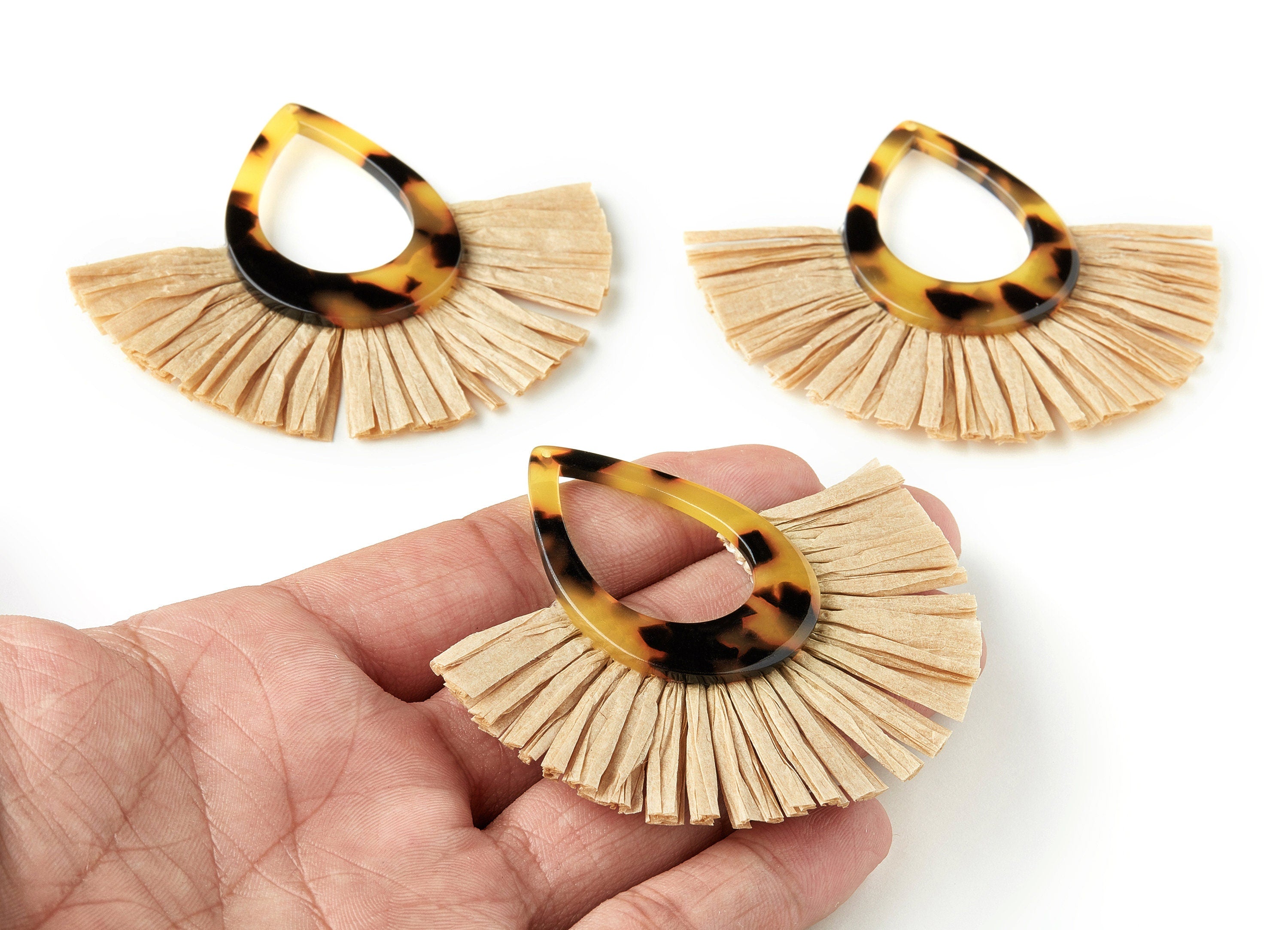 Acetate Drop Charms with Raffia Tassels - Tassels Fan Single Layer Raffia - Jewelry Supplies - Color Code: A01 - 75.4x65.6x4.3mm- AC1625-A01 - DOMEDBAZAAR