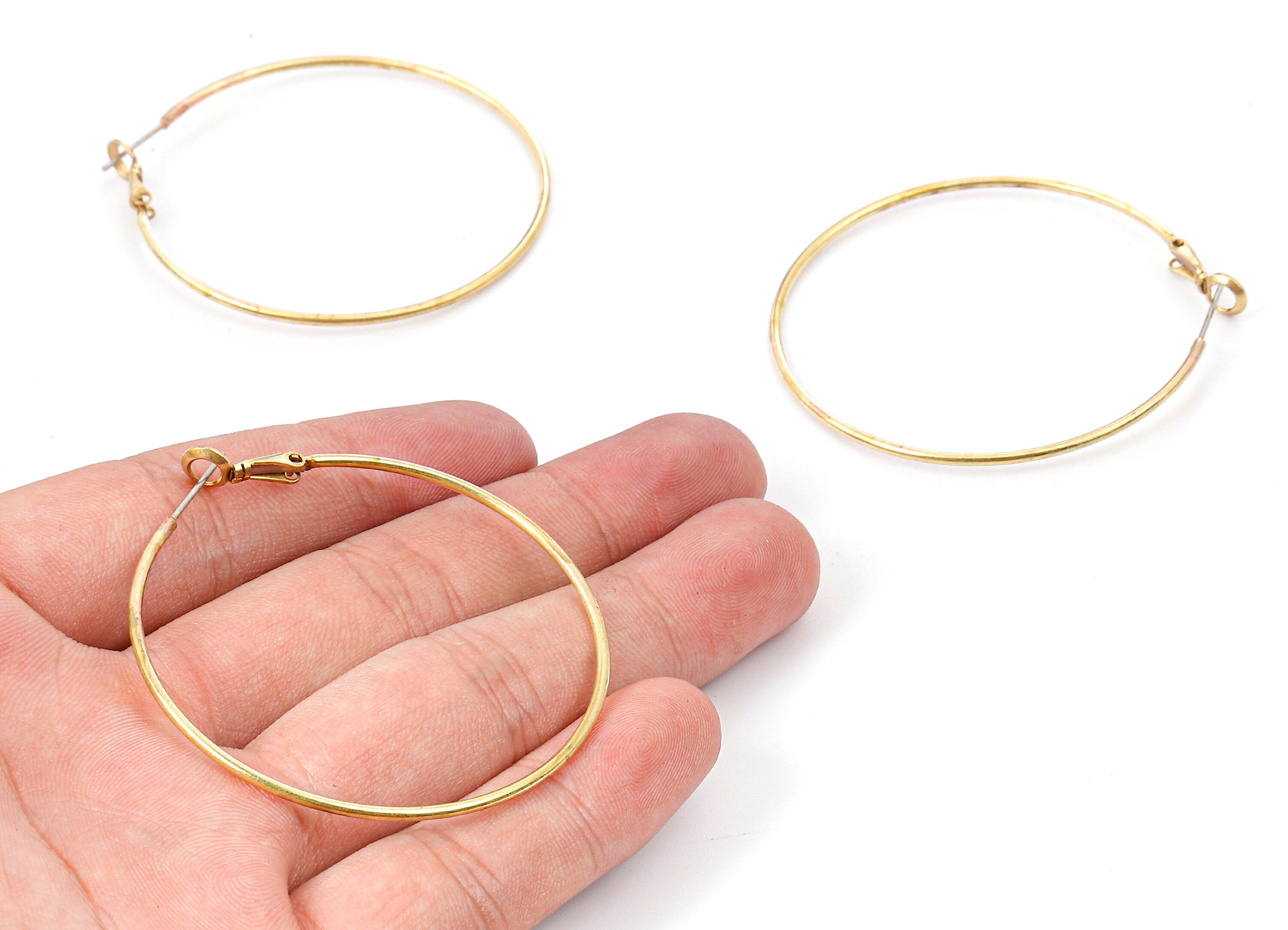 Brass Earring Clasp - Raw Brass Circle Clasp - Earring Findings - Jewelry Supplies - 50x50x1.5mm - PP2349 - DOMEDBAZAAR