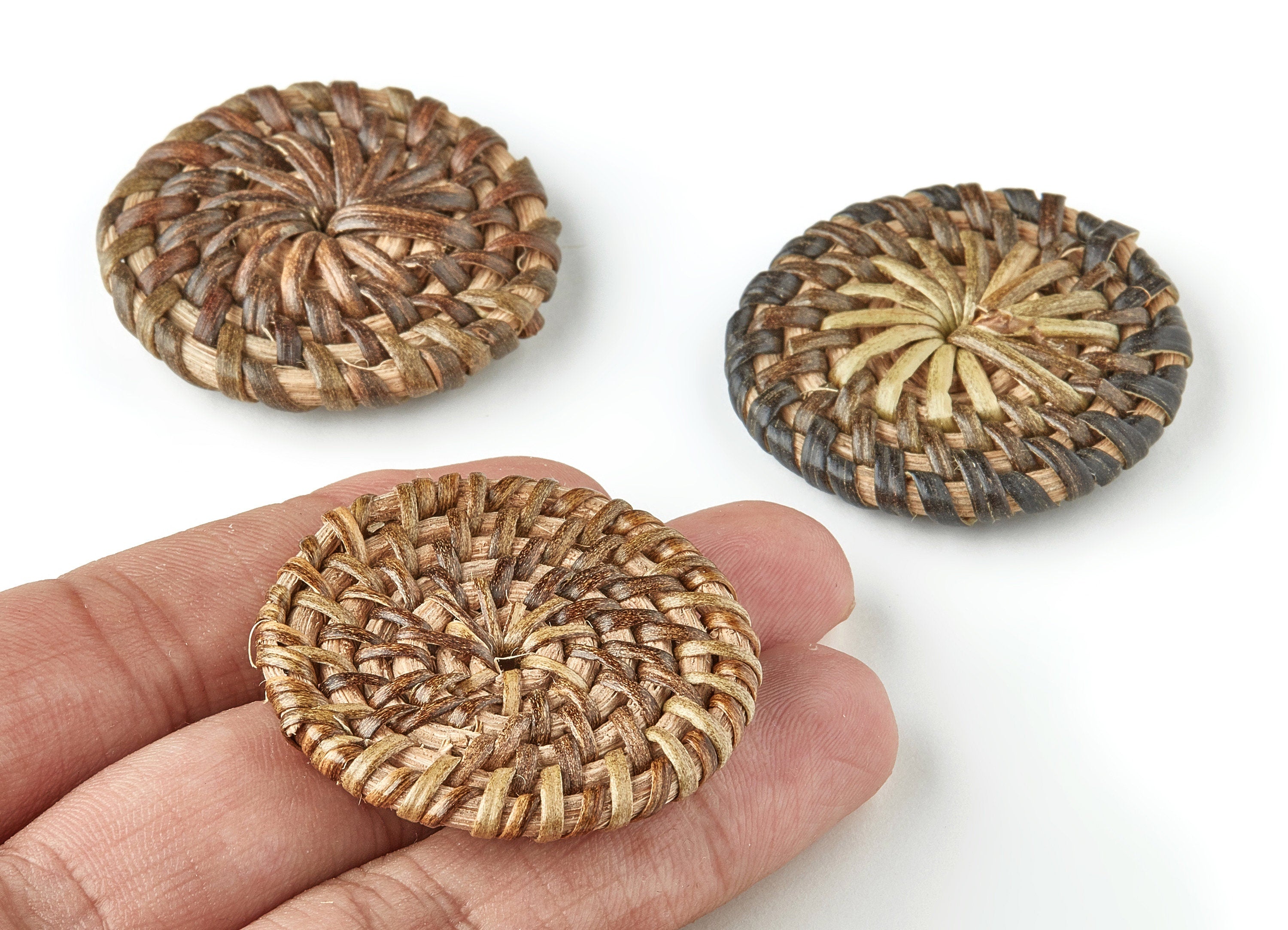Handwoven Rattan Round Charms - Round Rattan Earrings and Pendant - Wooden Straw Earrings - Jewelry Handmade - 41.23x41.23x5.08mm - RT1220 - DOMEDBAZAAR