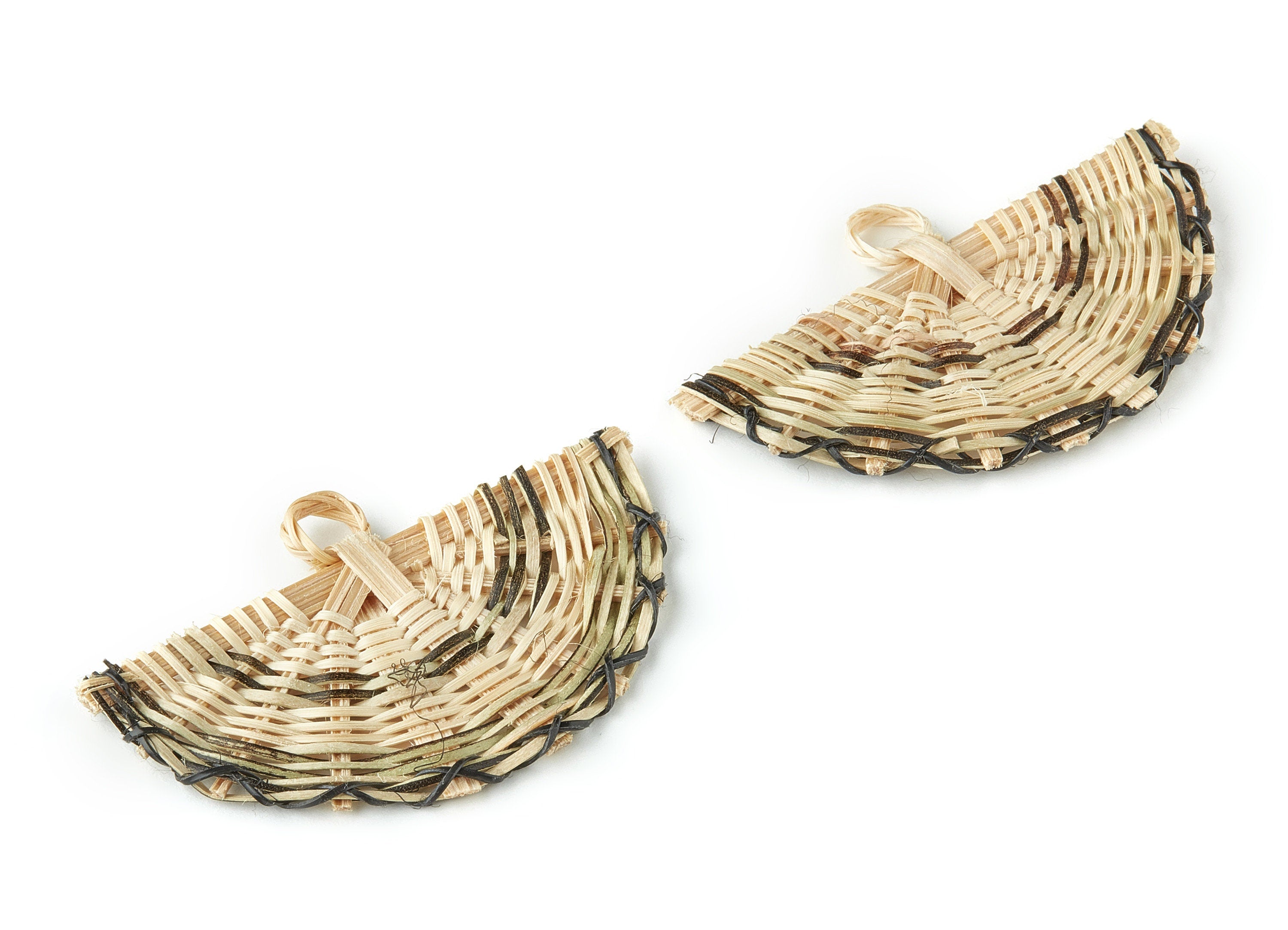 Handwoven Rattan Fan Charms - Fan Rattan Earrings and Pendant - Wooden Straw Earrings - Jewellery Handmade - 61.81x39.85x1.61mm - RT1207 - DOMEDBAZAAR