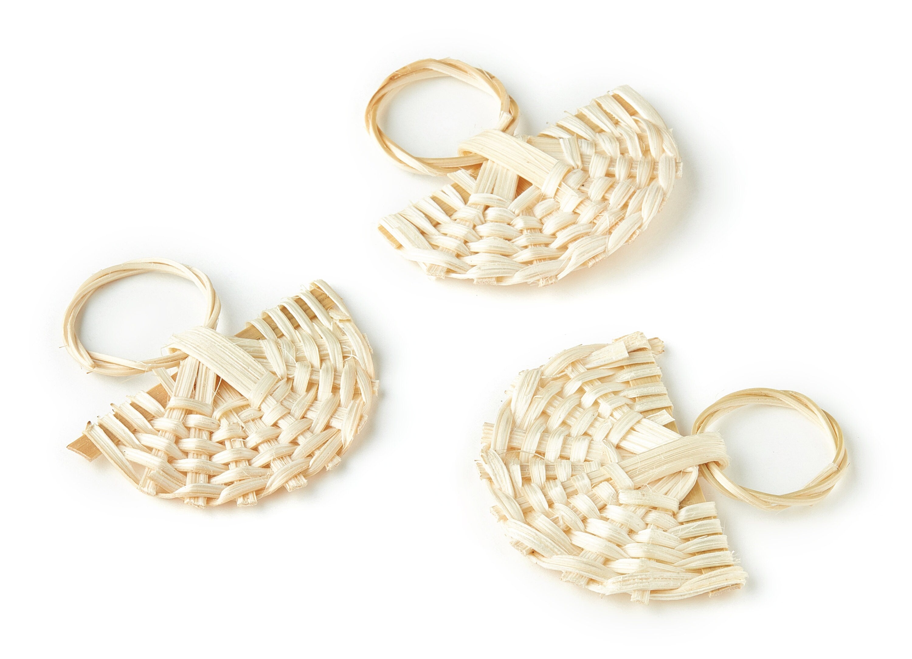 Handwoven Rattan Fan Charms - Fan Rattan Earrings and Pendant - Wooden Straw Earrings - Jewelry Handmade - 43.86x46.51x4.41mm - RT1245 - DOMEDBAZAAR