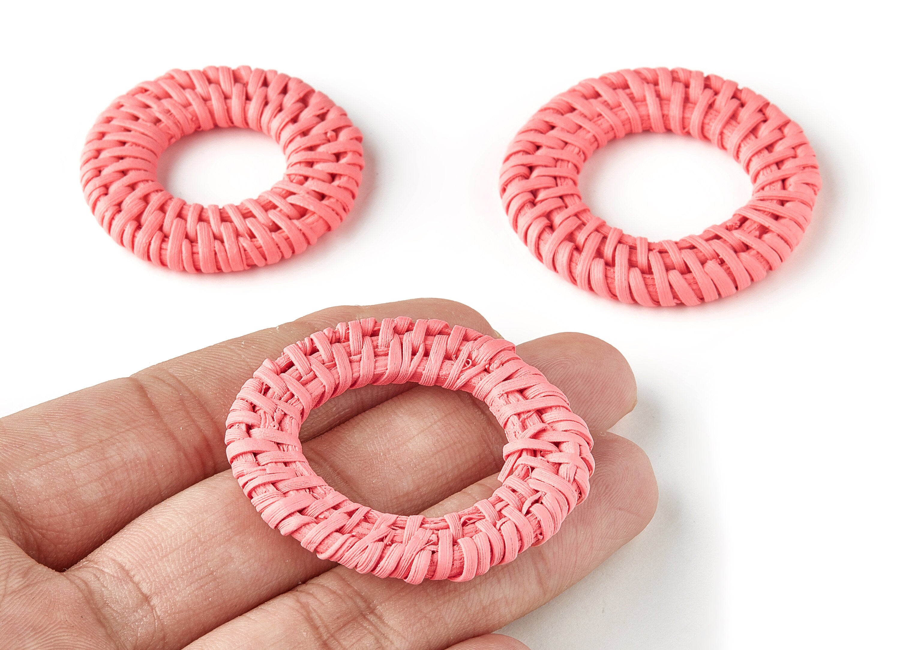 Handwoven Rattan Circle Charms - Circle Rattan Earrings and Pendant - Wooden Straw Earrings - Jewelry Handmade - 43.35x43.35x5.5mm - RT1254A - DOMEDBAZAAR