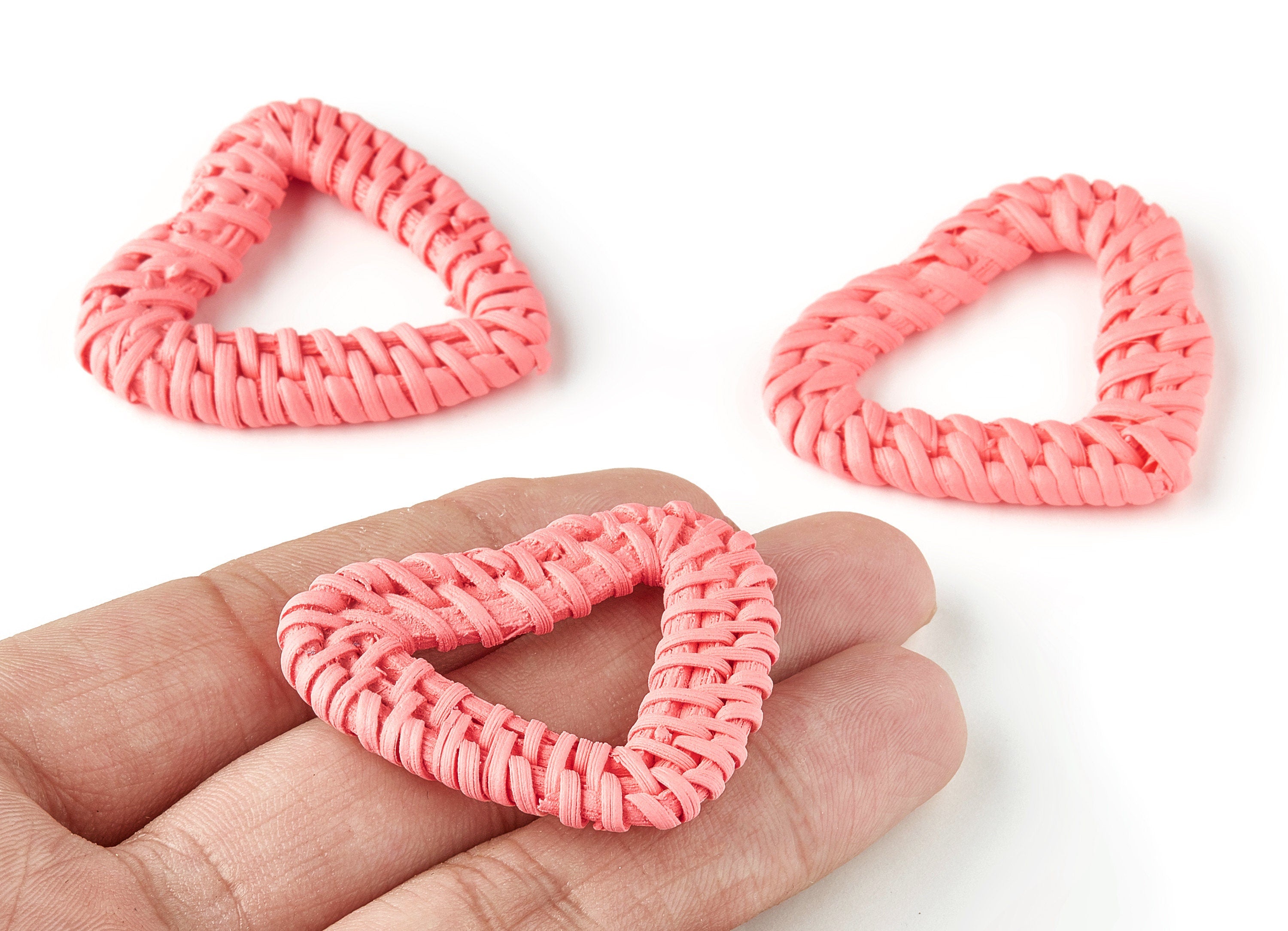Handwoven Rattan Heart Charms - Heart Rattan Earrings and Pendant - Wooden Straw Earrings - Jewelry Handmade - 42x41x5.3mm - RT1255C - DOMEDBAZAAR