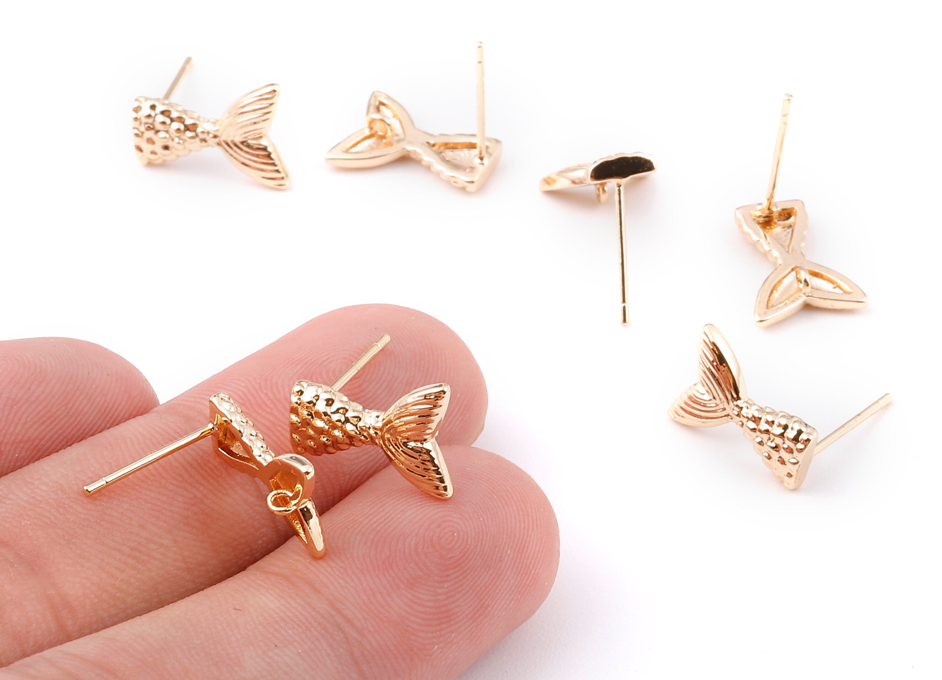 Brass Fishtail Earring Posts - Brass Fishtail Earring Stud - 18K Real Gold Plated Brass Stud - Jewelry Supplies - 9.79x9.87x1.35mm - RGP1171 - DOMEDBAZAAR