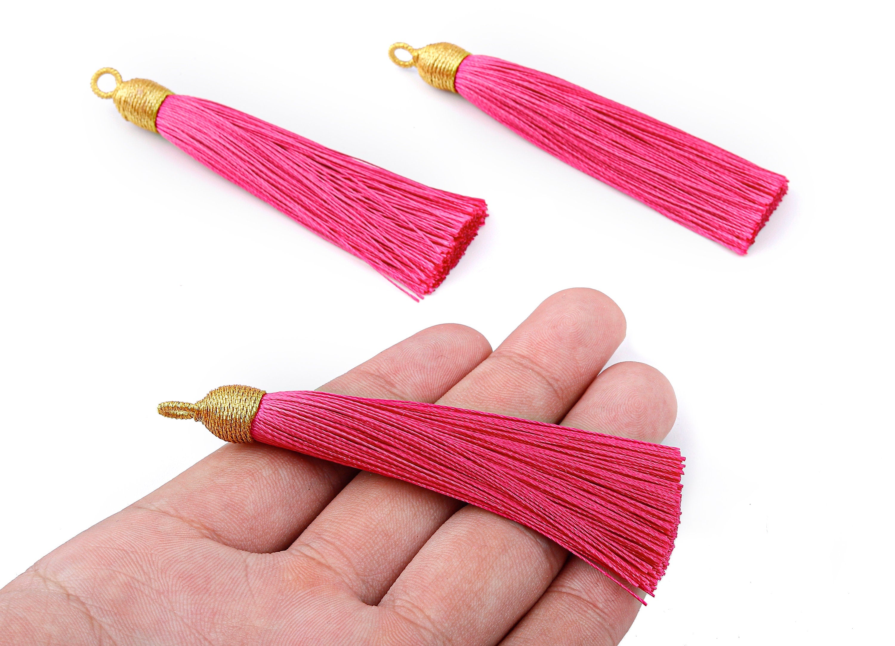 Silky Tassels with Loop Charms - Silky Tassels Earrings and Pendant - Boho Earrings - Earring Accessories - 84.37x9.59mm - TS1003 - DOMEDBAZAAR