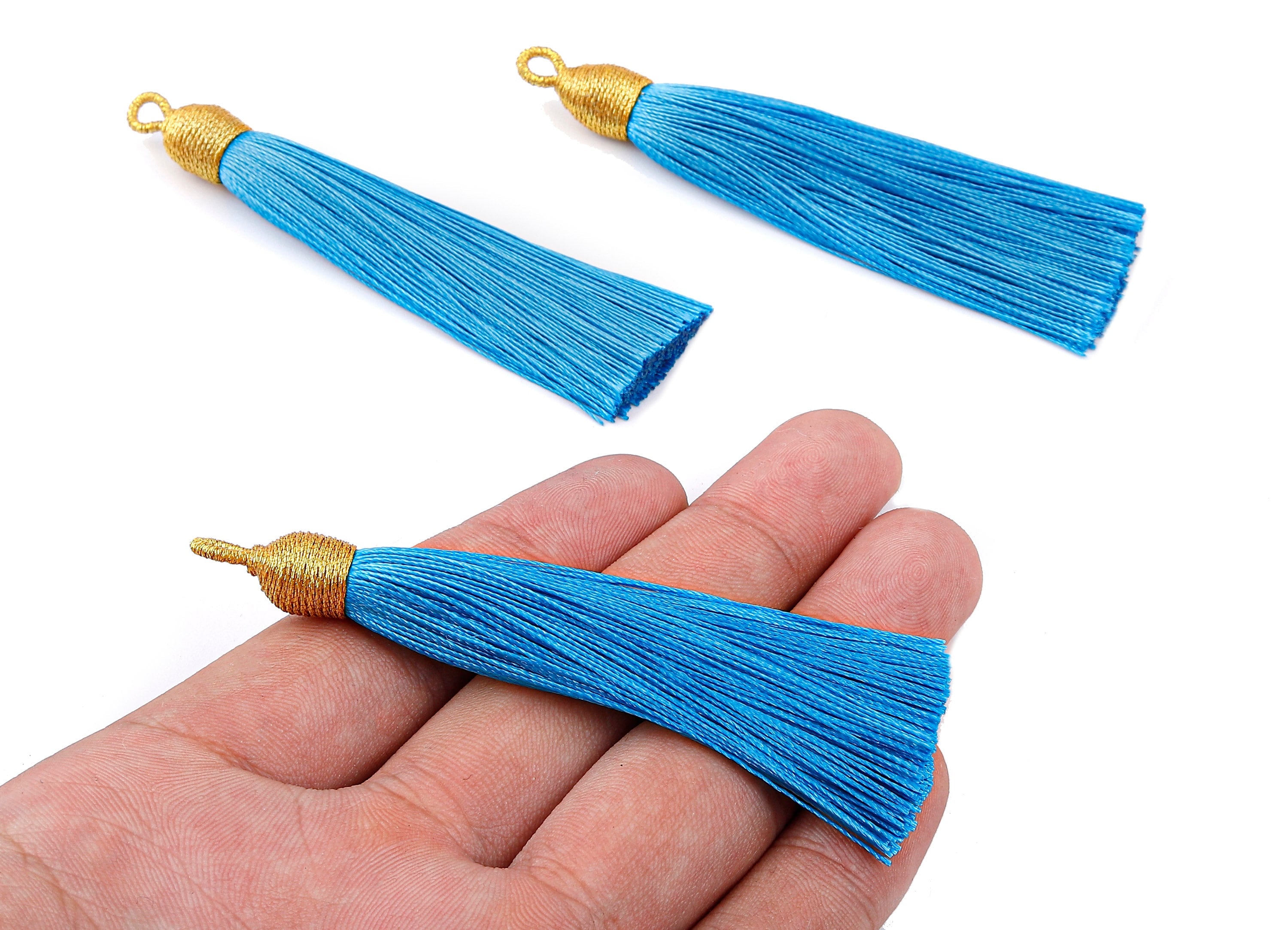 Silky Tassels with Loop Charms - Silky Tassels Earrings and Pendant - Boho Earrings - Earring Accessories - 84.37x9.59mm - TS1005 - DOMEDBAZAAR