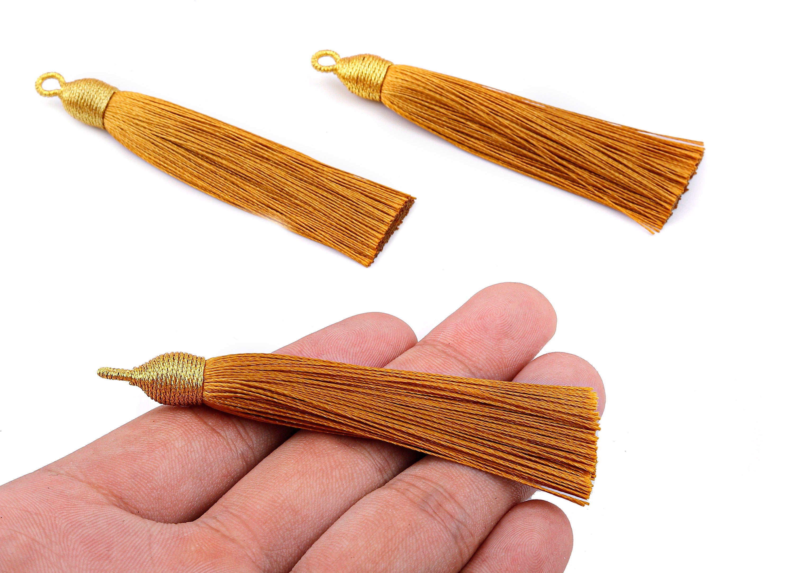 Silky Tassels with Loop Charms - Silky Tassels Earrings and Pendant - Boho Earrings - Earring Accessories - 84.37x9.59mm - TS1011 - DOMEDBAZAAR