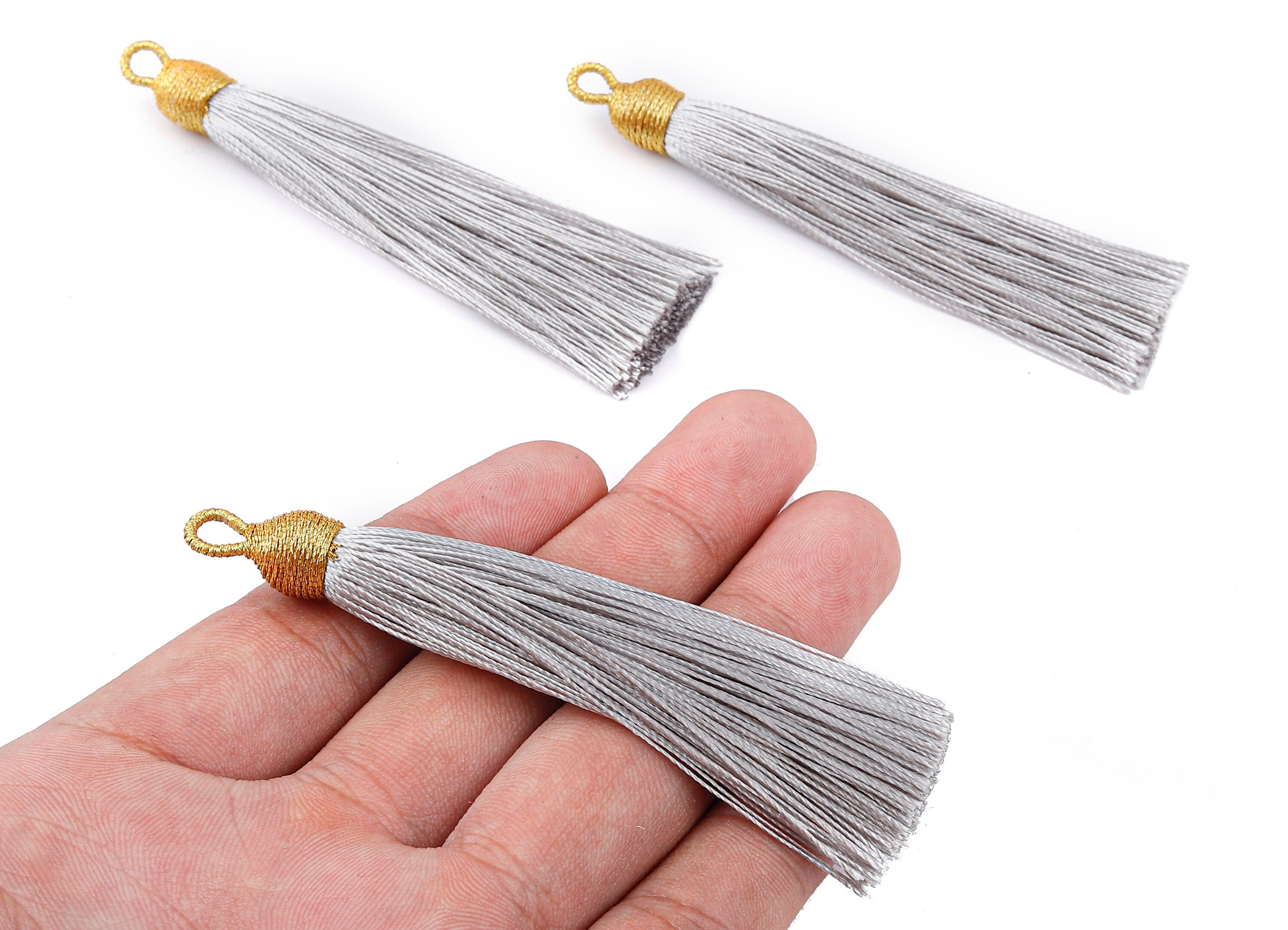 Silky Tassels with Loop Charms - Silky Tassels Earrings and Pendant - Boho Earrings - Earring Accessories - 84.37x9.59mm - TS1014 - DOMEDBAZAAR