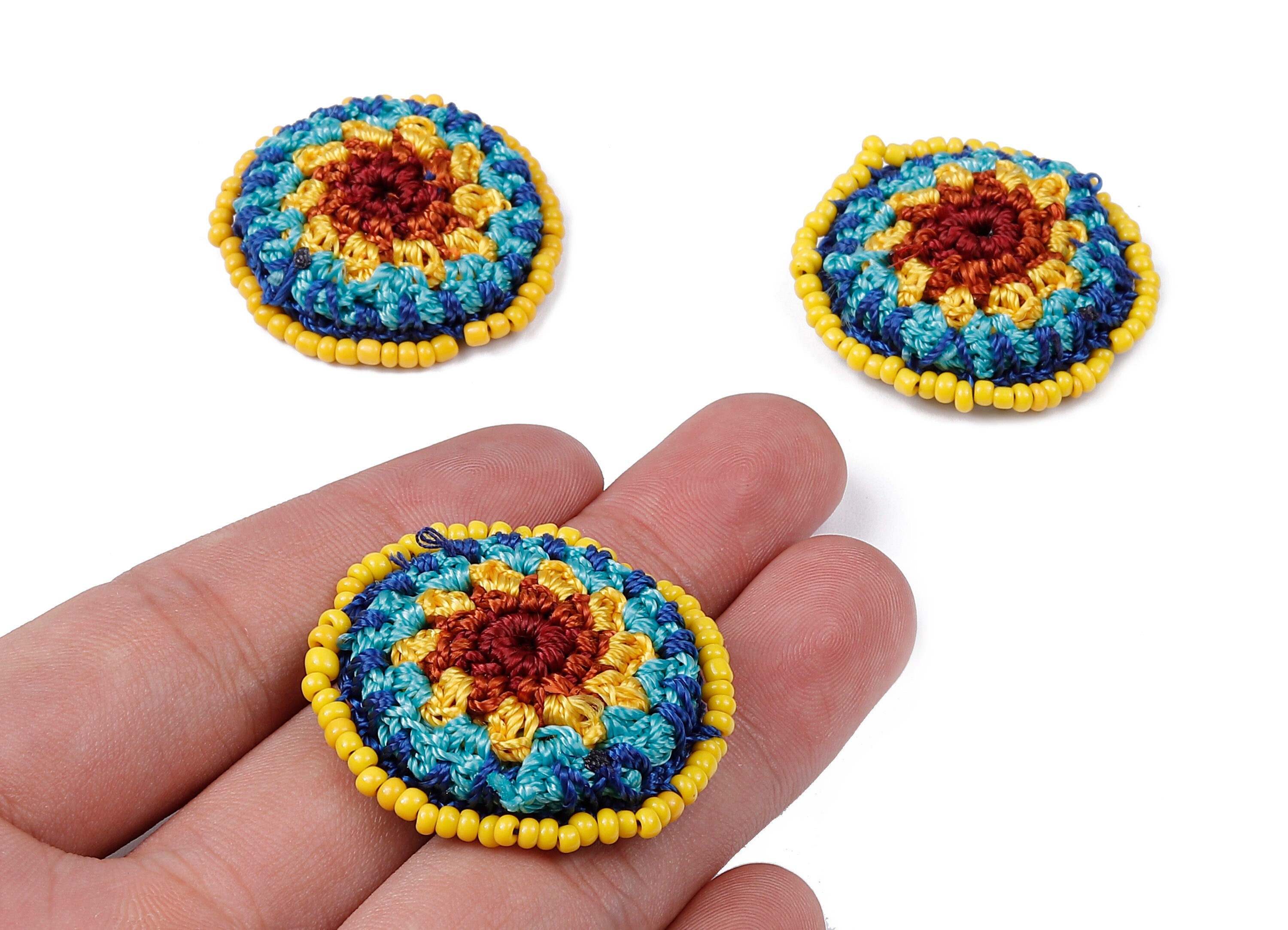 Crochet Round Earrings - Crochet Earrings with Beads - Knit weaving Earrings - Handmade Flower Earrings - 37.12x37.12x3.93mm - TS1069 - DOMEDBAZAAR