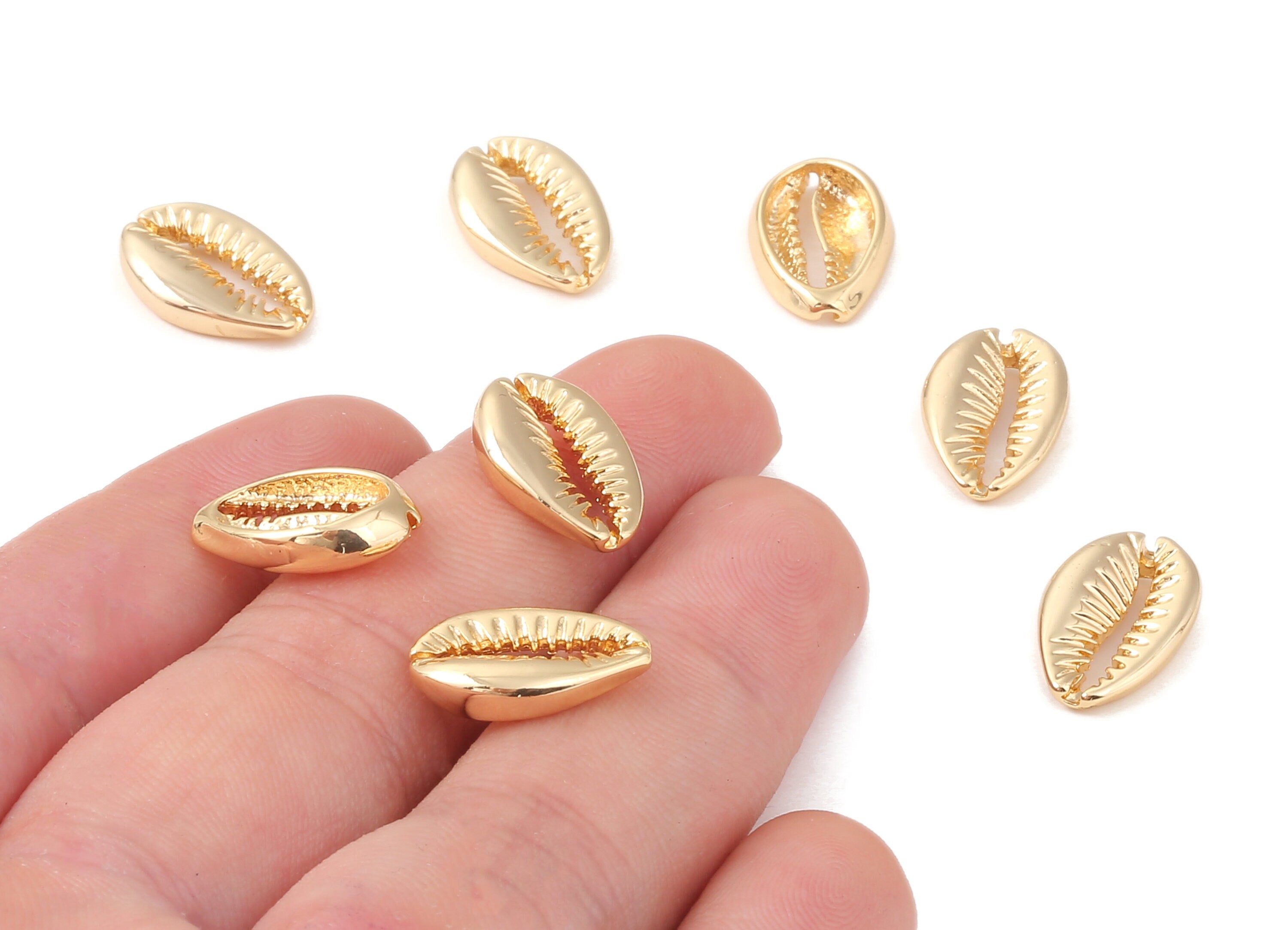 Brass Cowrie Seashell Charms - Cut Open Mussel Shell - 18K Real Gold Plated Brass - Jewelry Supplies - 16.38x10.93x4.06mm - RGP1045 - DOMEDBAZAAR