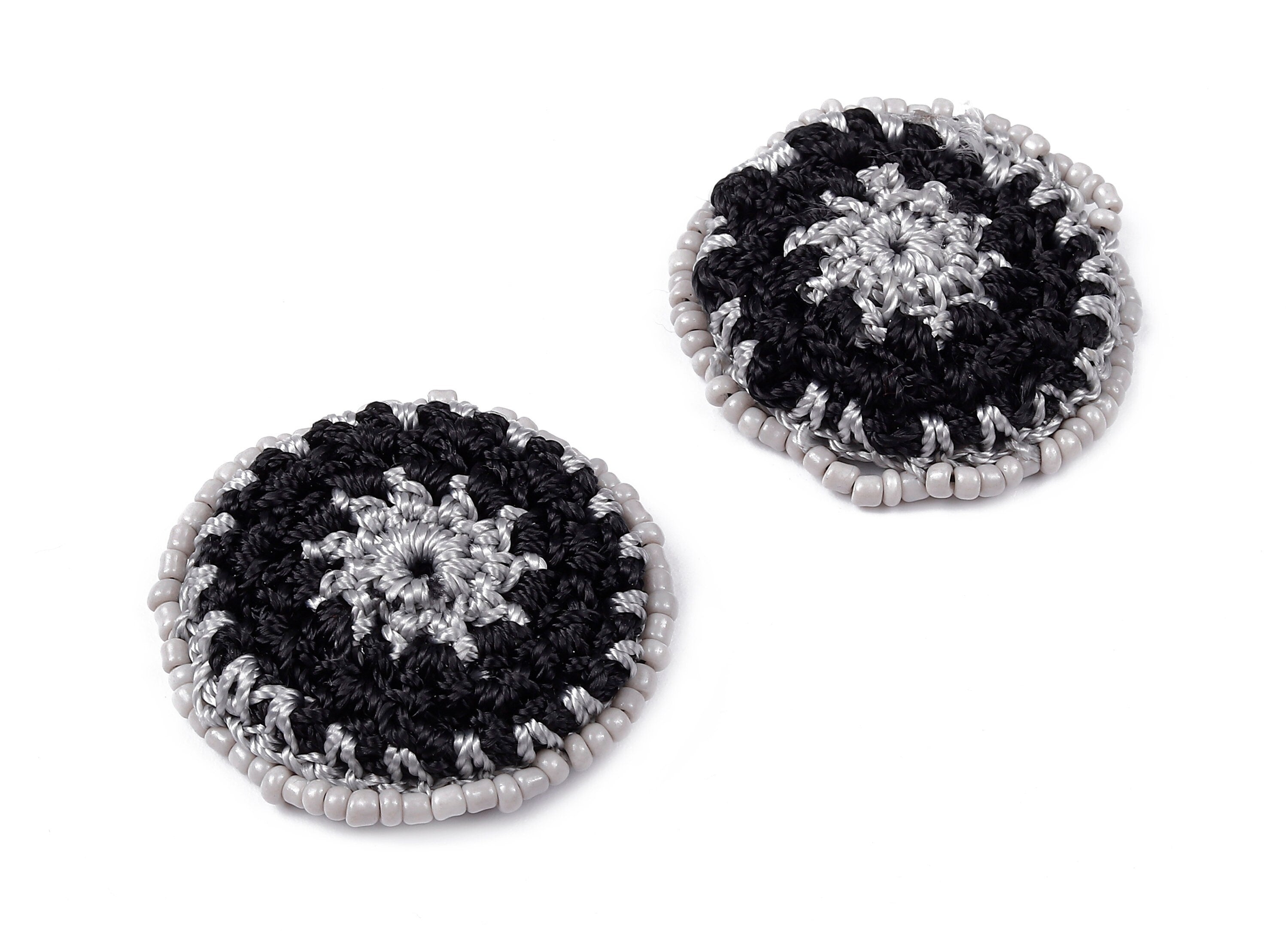 Crochet Round Earrings - Crochet Earrings with Beads - Knit weaving Earrings - Handmade Flower Earrings - 37.12x37.12x3.93mm - TS1070 - DOMEDBAZAAR