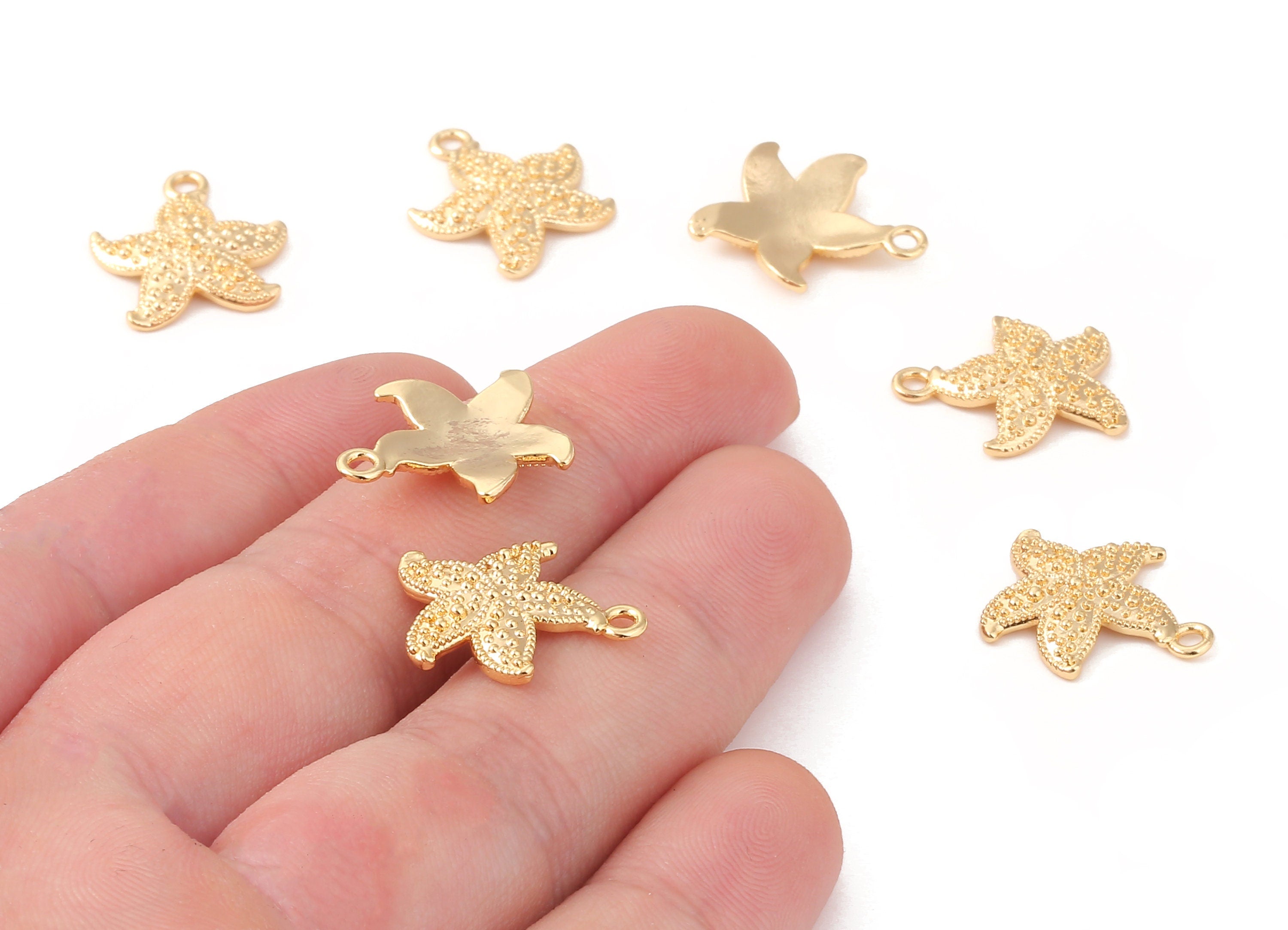 Brass Starfish Charms - Brass Starfish Pendant - 18K Real Gold Plated Brass - Necklace Pendant - 17.6x15.15x1.39mm - RGP1243 - DOMEDBAZAAR
