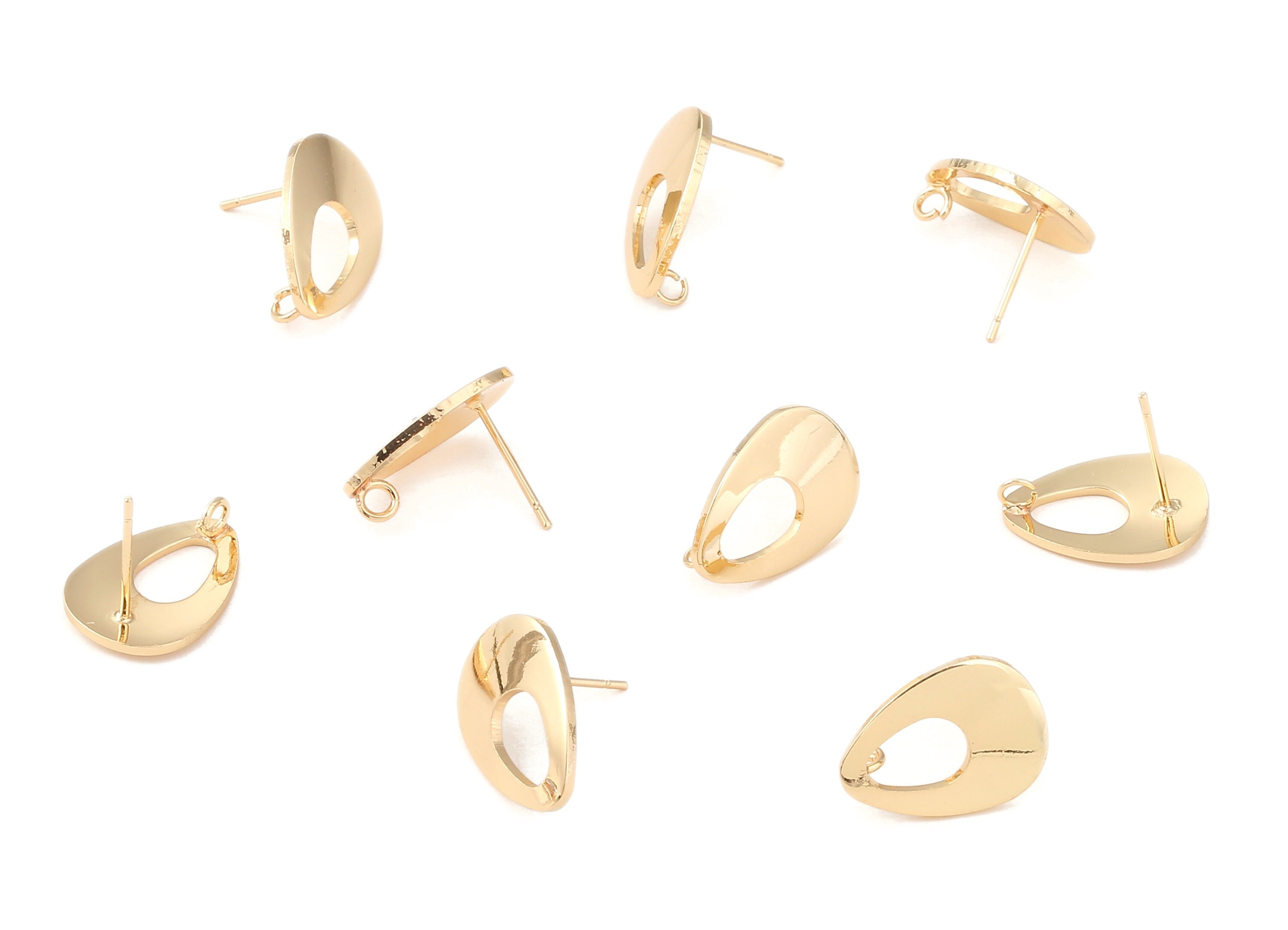 Brass Drop Earring Posts - Drop Earring Stud - 18K Real Gold Plated Brass Stud - Jewelry Supplies - 16.65x12.1x1.06mm - RGP1214 - DOMEDBAZAAR