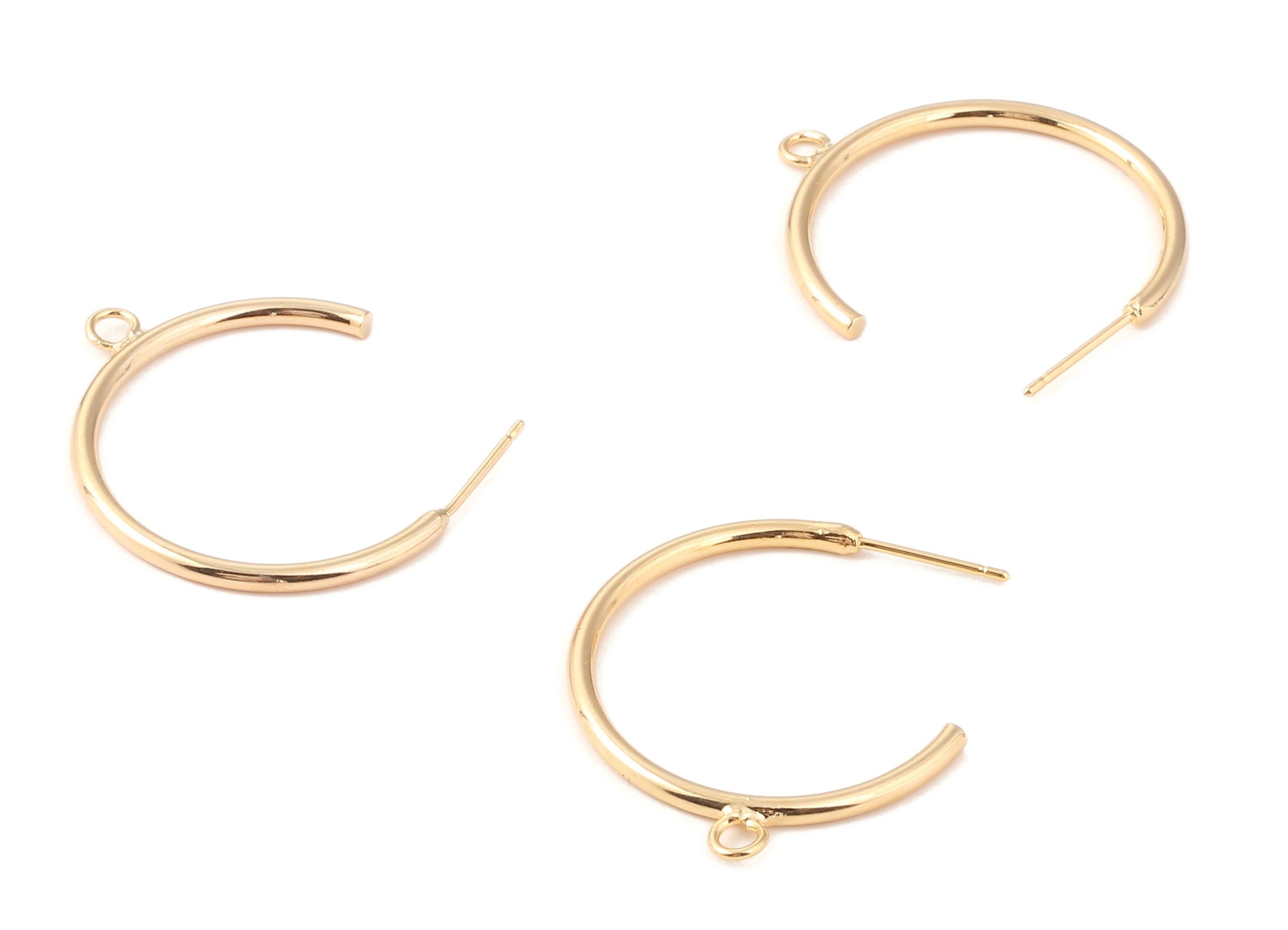 Brass C Earing Post - Brass C Earring Stud - 18K Real Gold Plated Ear Wire - Jewelry Supplies - 33.3x32.52x2.06mm - RGP1055 - DOMEDBAZAAR