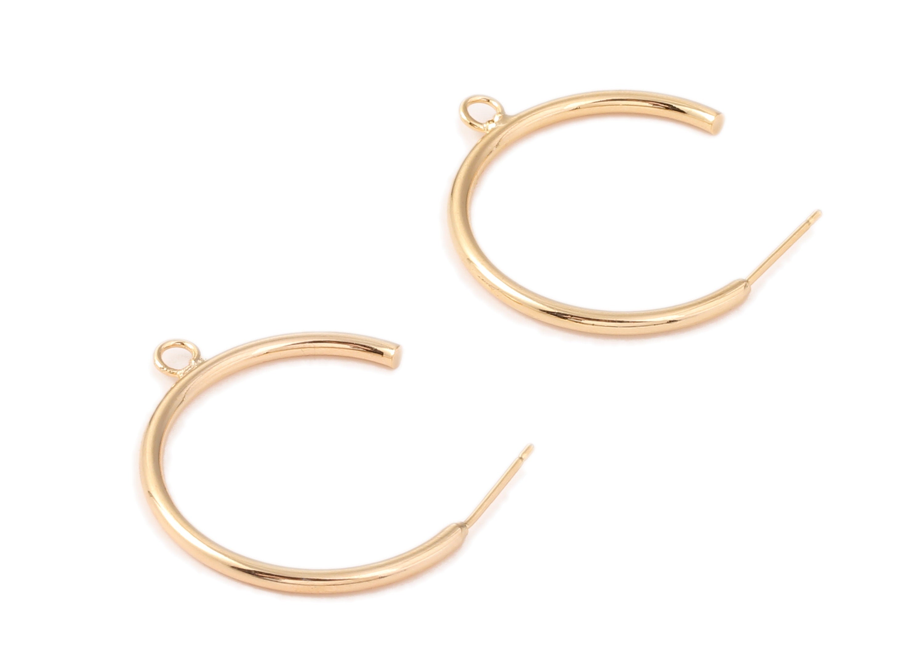 Brass C Earing Post - Brass C Earring Stud - 18K Real Gold Plated Ear Wire - Jewelry Supplies - 33.3x32.52x2.06mm - RGP1055 - DOMEDBAZAAR