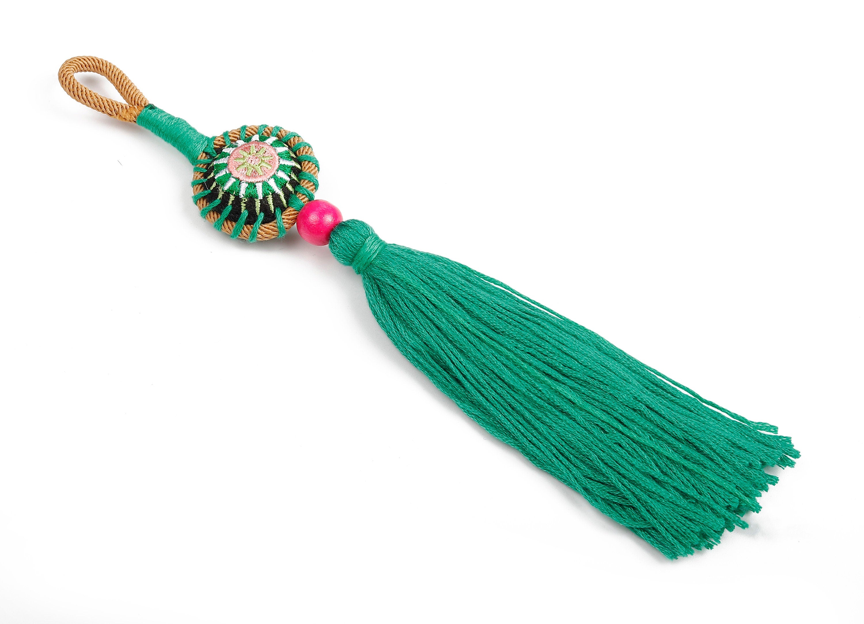 Large Luxe Tassel Wood Charms - Bag Purse Charms - Bag Purse Pendant - Key Chain - Boho Style Charms - 205x33.31mm - TS1087 - DOMEDBAZAAR