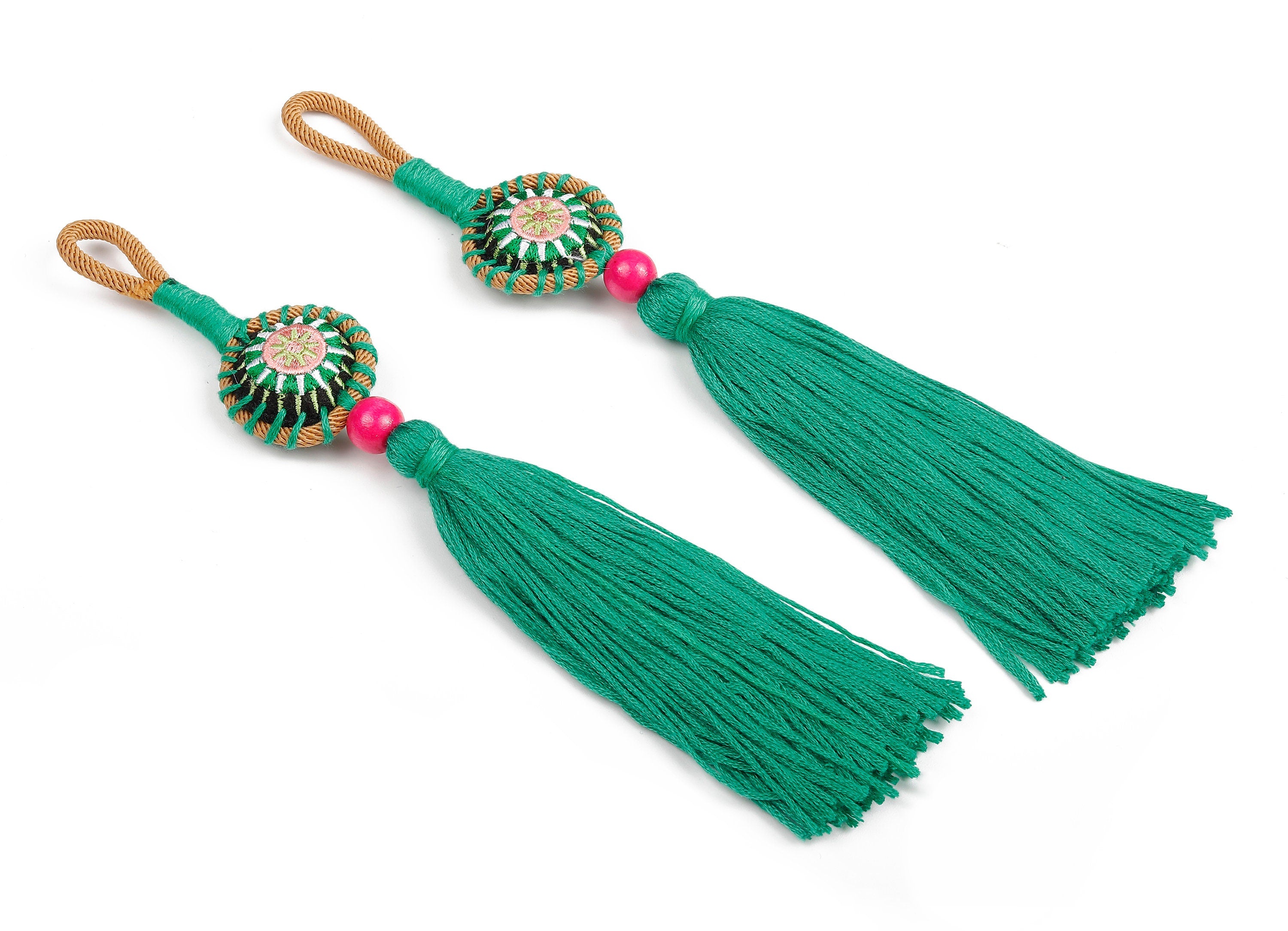 Large Luxe Tassel Wood Charms - Bag Purse Charms - Bag Purse Pendant - Key Chain - Boho Style Charms - 205x33.31mm - TS1087 - DOMEDBAZAAR