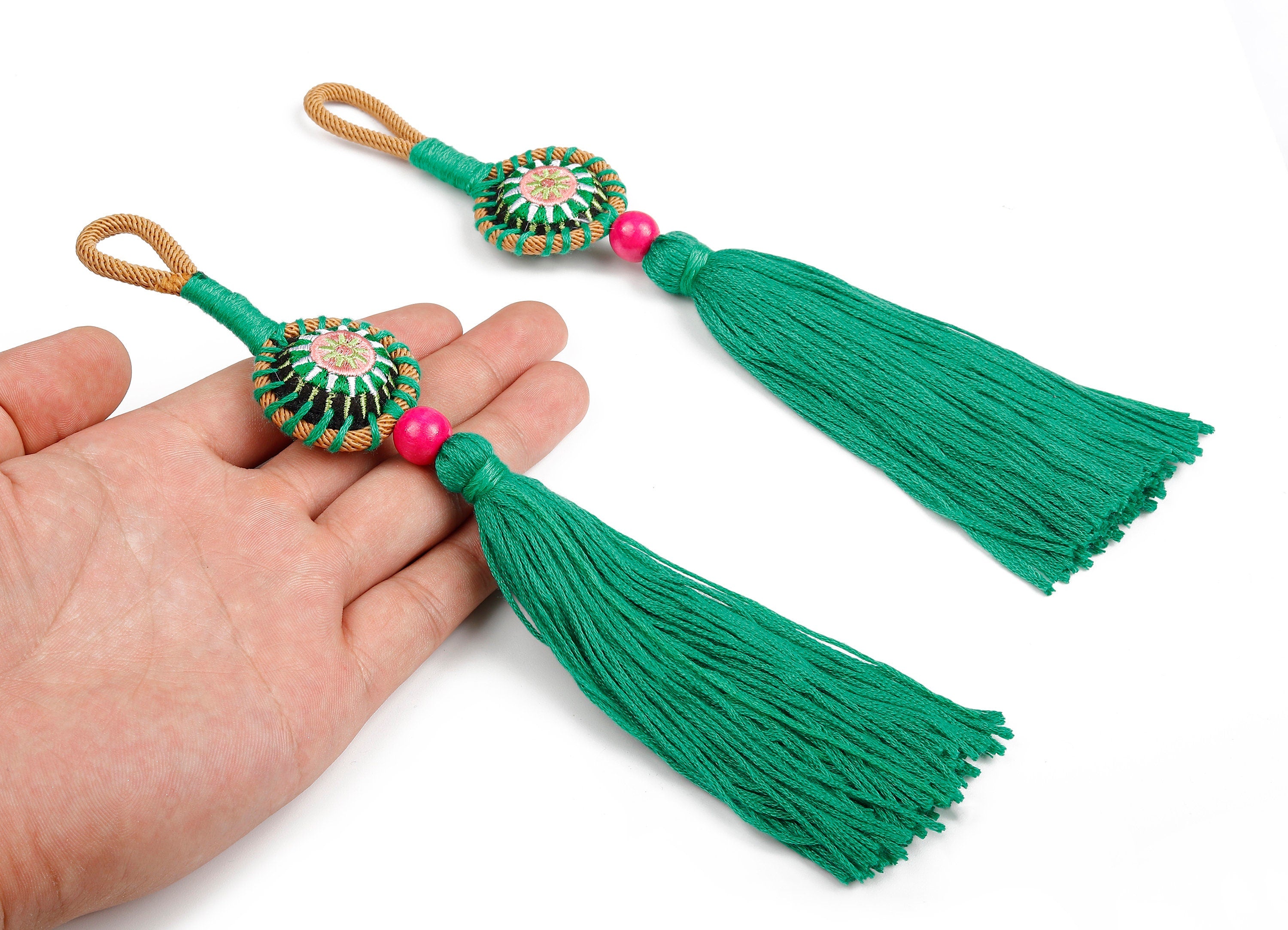 Large Luxe Tassel Wood Charms - Bag Purse Charms - Bag Purse Pendant - Key Chain - Boho Style Charms - 205x33.31mm - TS1087 - DOMEDBAZAAR