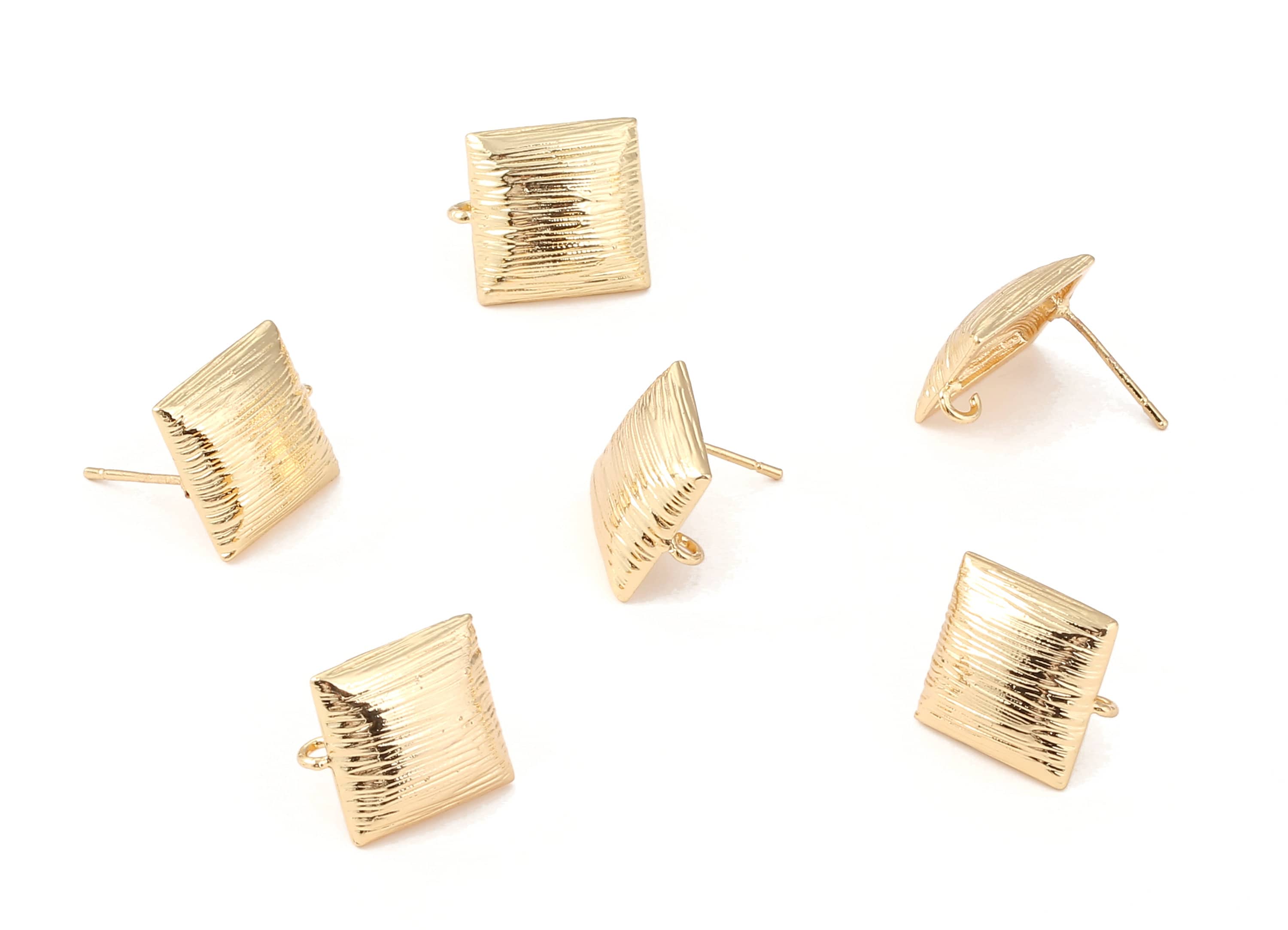 Brass Square Earing Post - Brass Square Earring Stud - 18K Real Gold Plated Brass - Jewellery Supplies - 15.45x13.75x1.38mm - RGP1246 - DOMEDBAZAAR