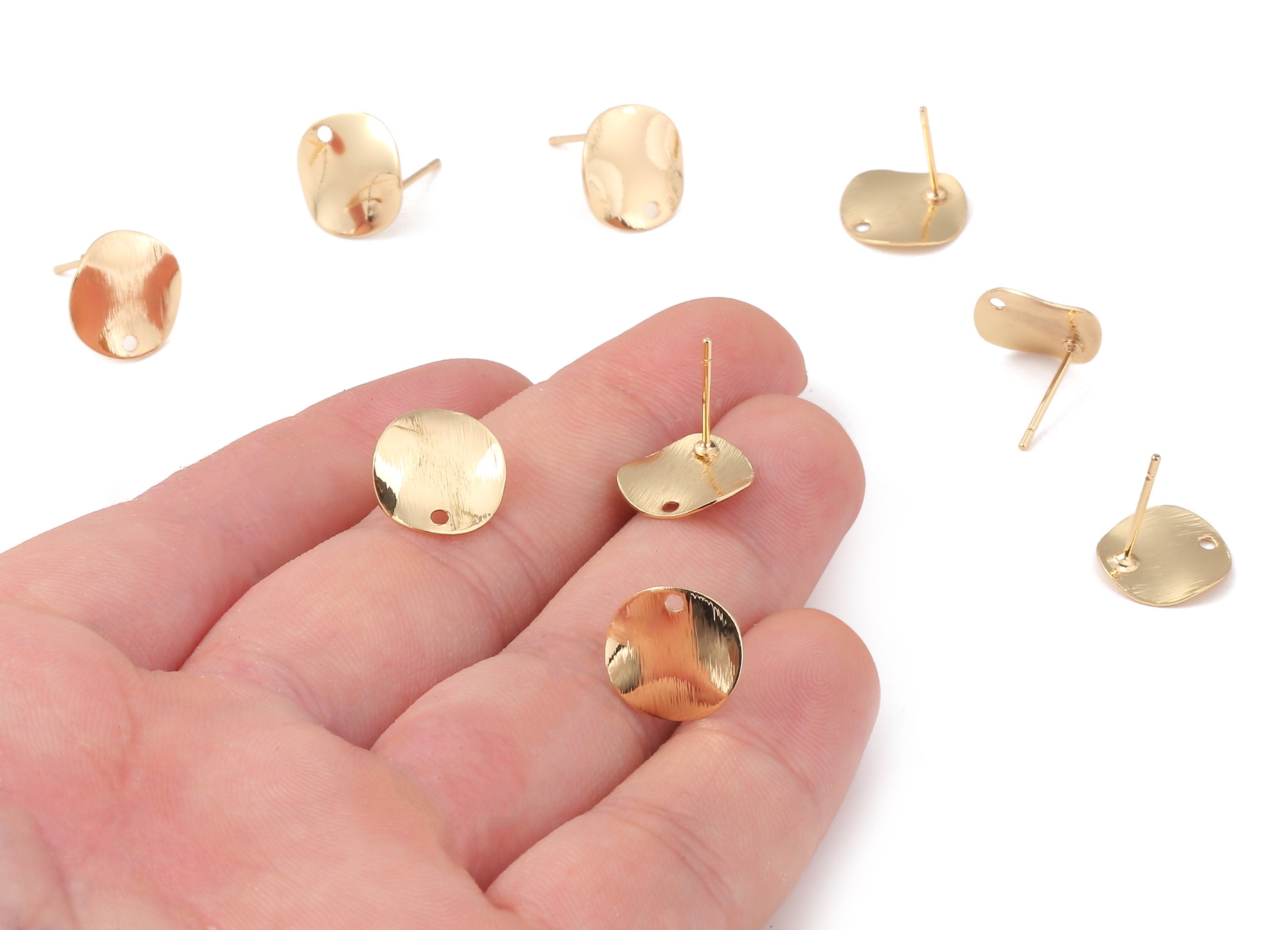 Brass Circle Earing Post - Brass Circle Earring Stud - 18K Real Gold Plated Brass - Jewelry Supplies - 11.95x11.95x0.55mm - RGP1209 - DOMEDBAZAAR