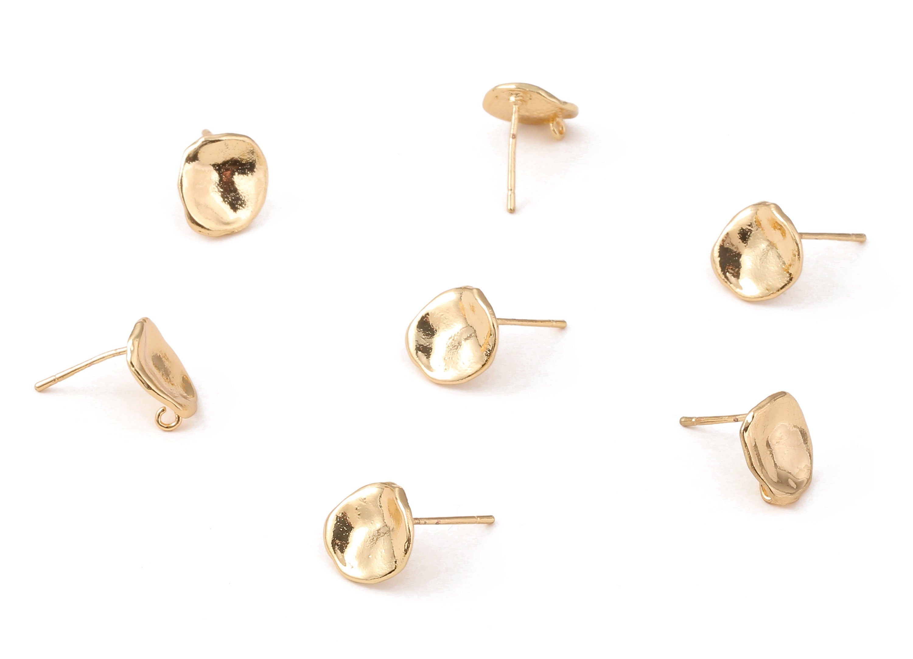 Brass Round Earing Post - Brass Round Earring Stud - 18K Real Gold Plated Brass - Jewellery Supplies - 10.97x9.95x0.98mm - RGP1242 - DOMEDBAZAAR