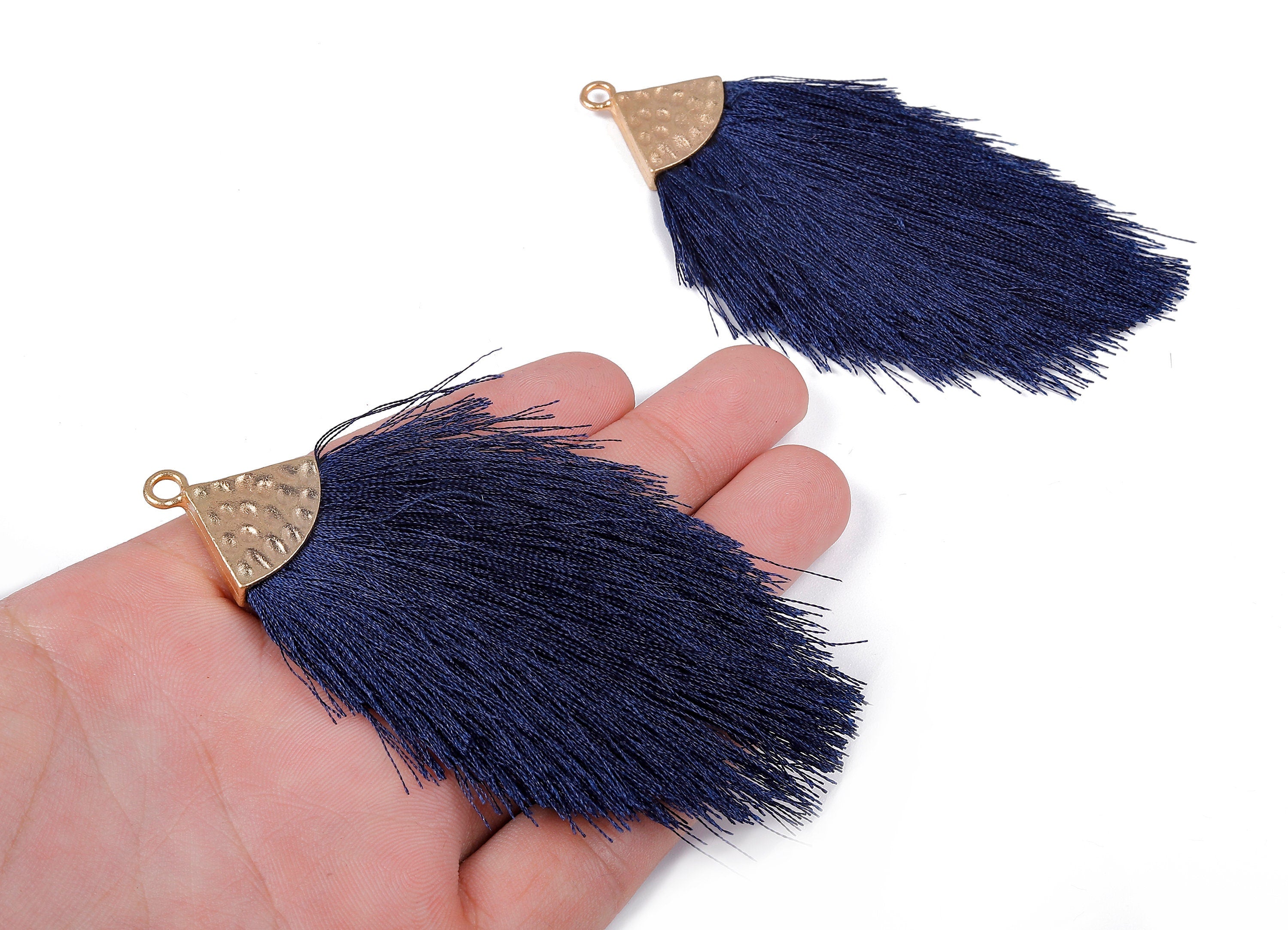 Tassel Earring Charms - Tassel Pendant - Puffy Tassel with Alloy Cap - Tassel Findings - Boho Charms - 96.86x57.69mm - TS1095 - DOMEDBAZAAR