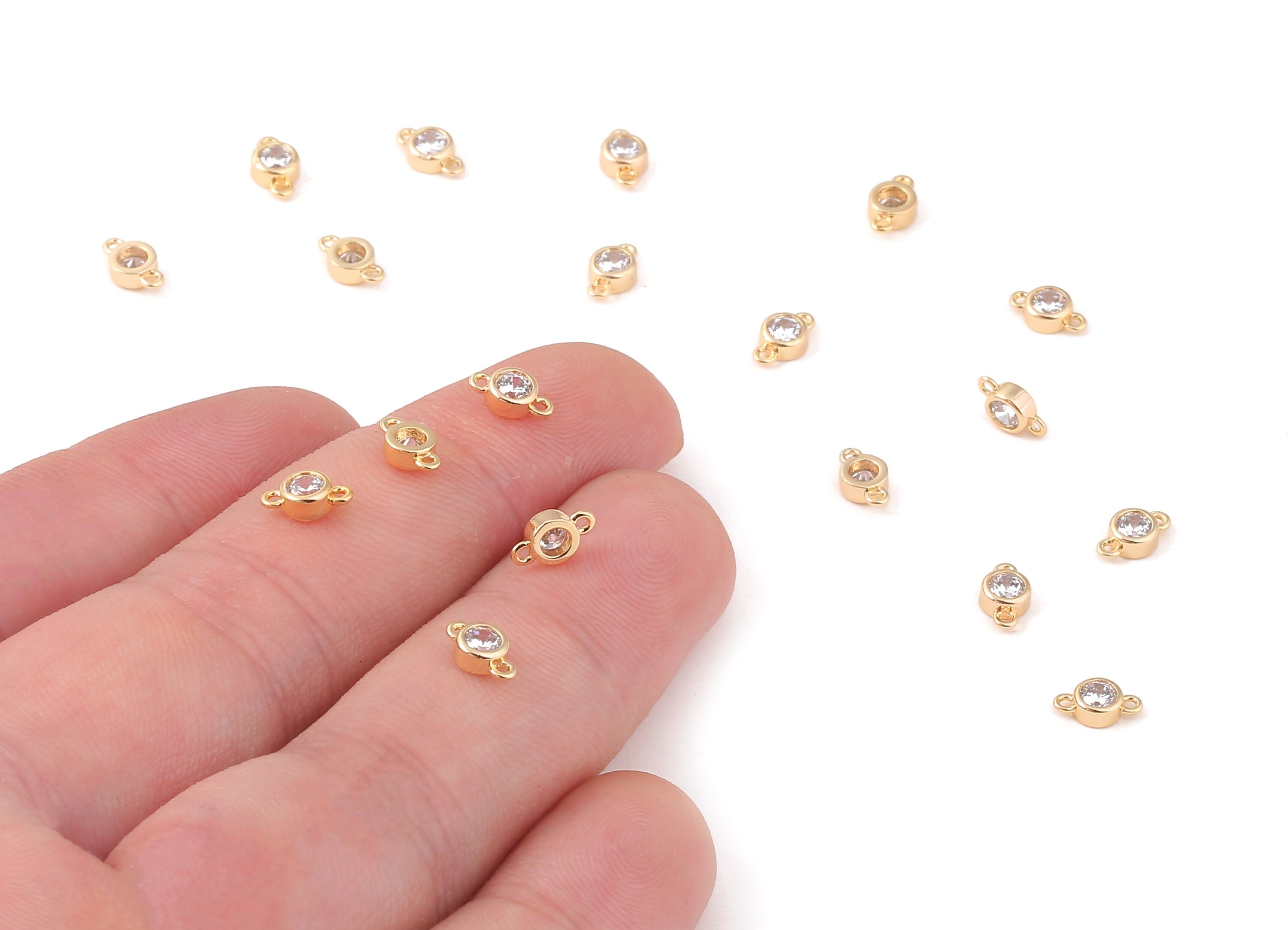 Brass Mini Round Connector Post - Zircon Connector Earring Stud - 18K Real Gold Plated Brass Stud - 7.15x4.09x2.16mm - RGP1173 - DOMEDBAZAAR