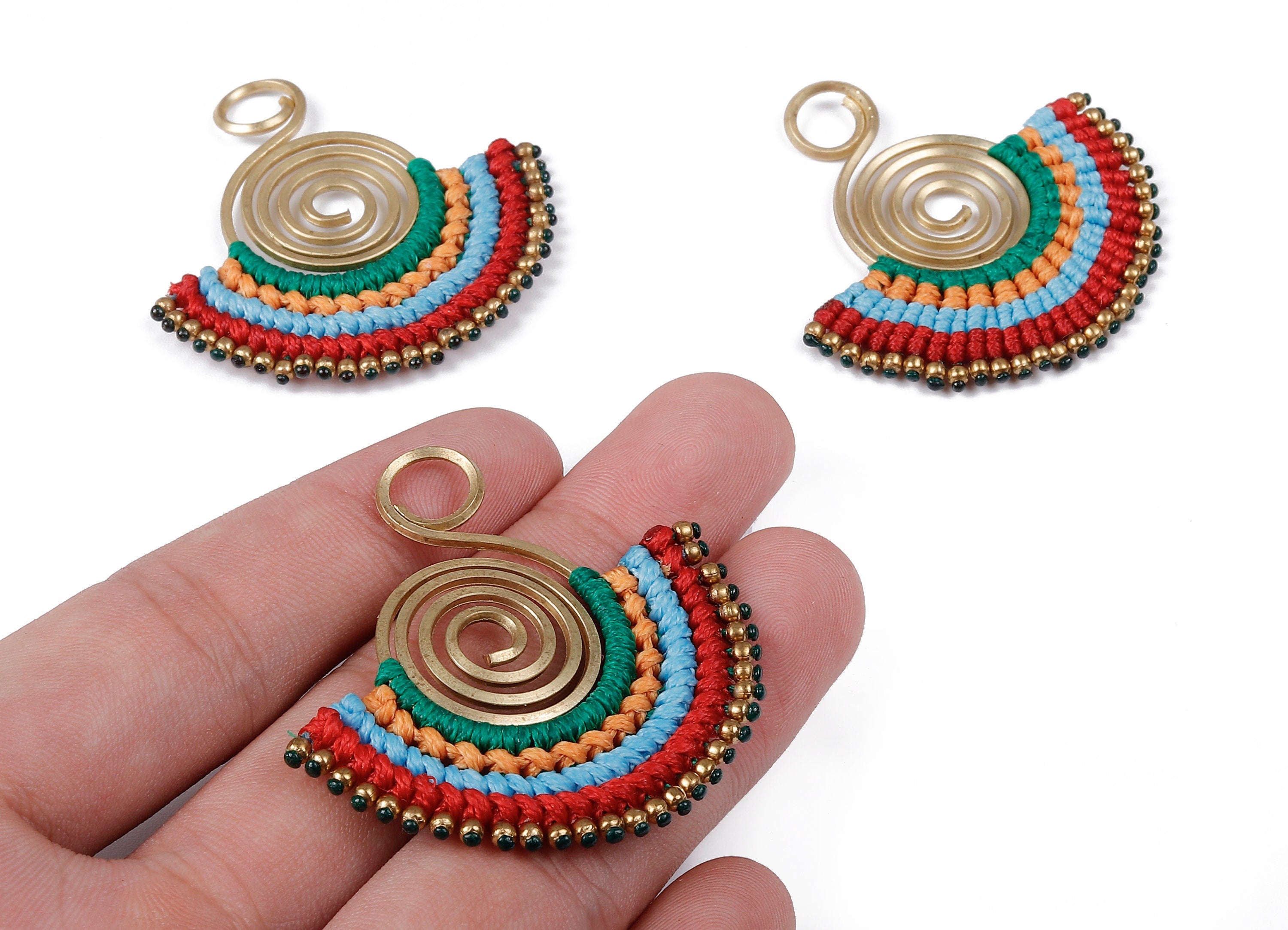 Fan Tassel Earring Charms with Beads - Tassel earring pendant - Fan Earrings Accessories - Jewelry Supplies - 49.15x48.91x3.52mm - TS1114 - DOMEDBAZAAR