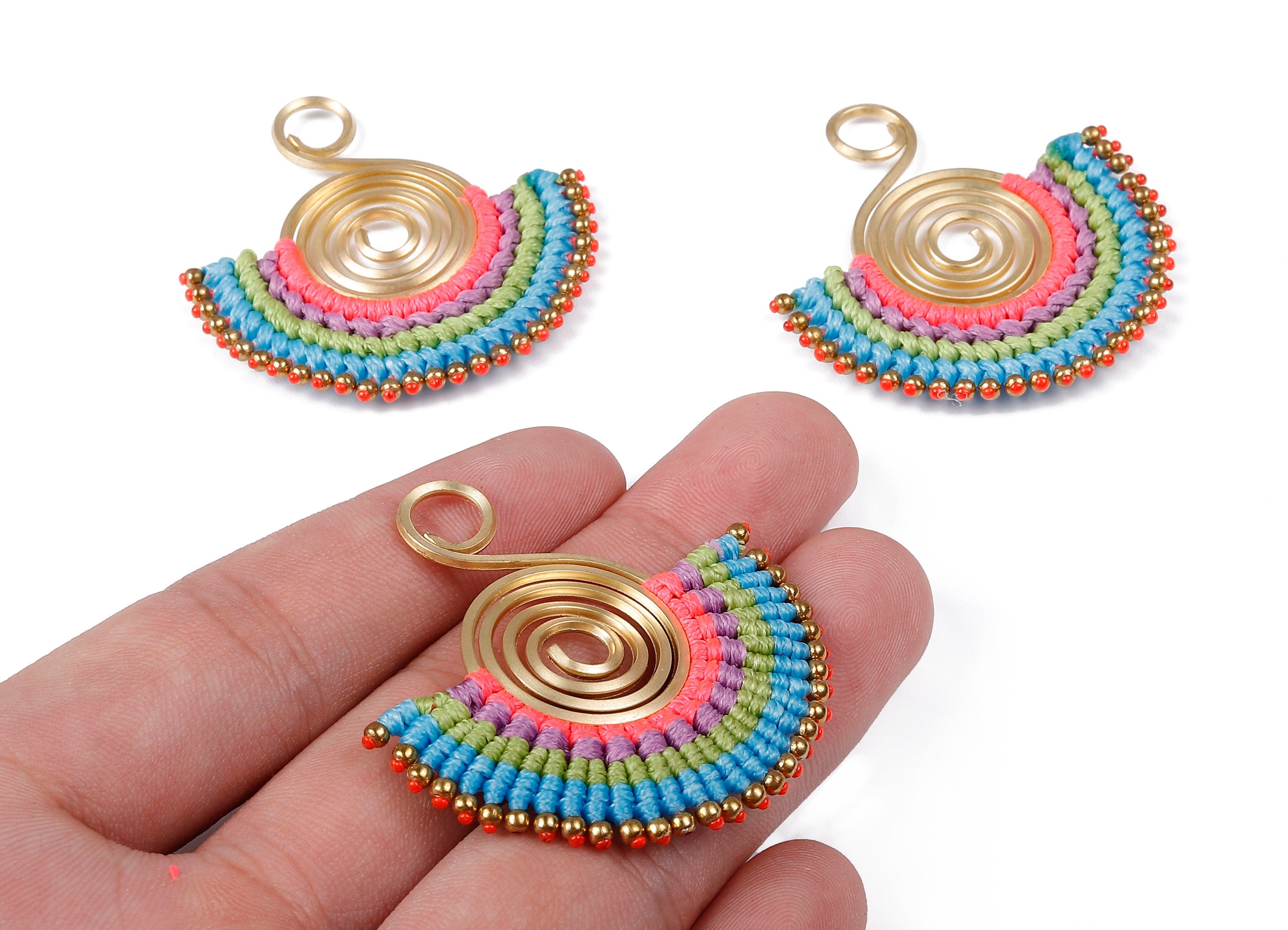 Fan Tassel Earring Charms with Beads - Tassel earring pendant - Fan Earrings Accessories - Jewelry Supplies - 49.15x48.91x3.52mm - TS1115 - DOMEDBAZAAR
