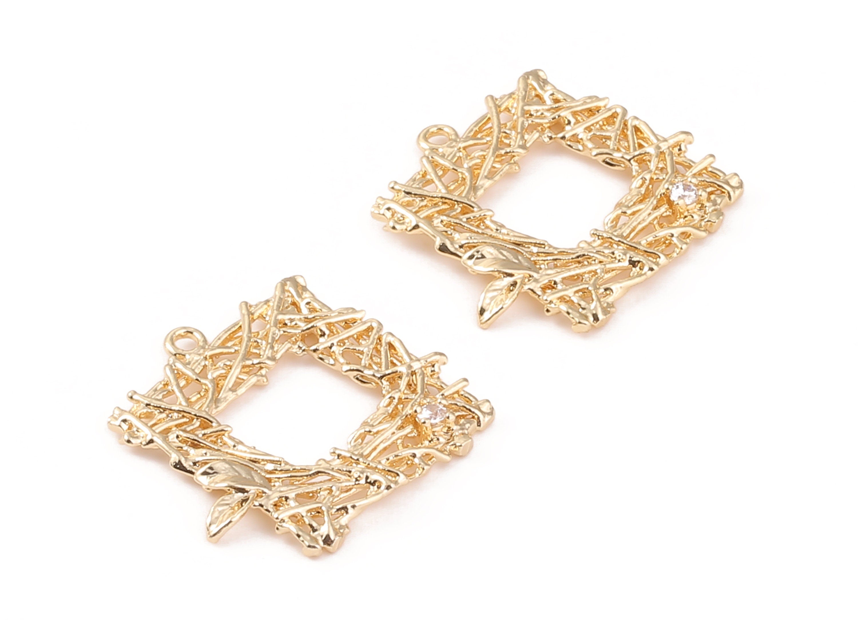 Brass Square charms - Zircon Square Pendant - 18K Real Gold Plated Brass Stud - Jewelry Supplies - 22.55x22.33x1.85mm - RGP1086 - DOMEDBAZAAR