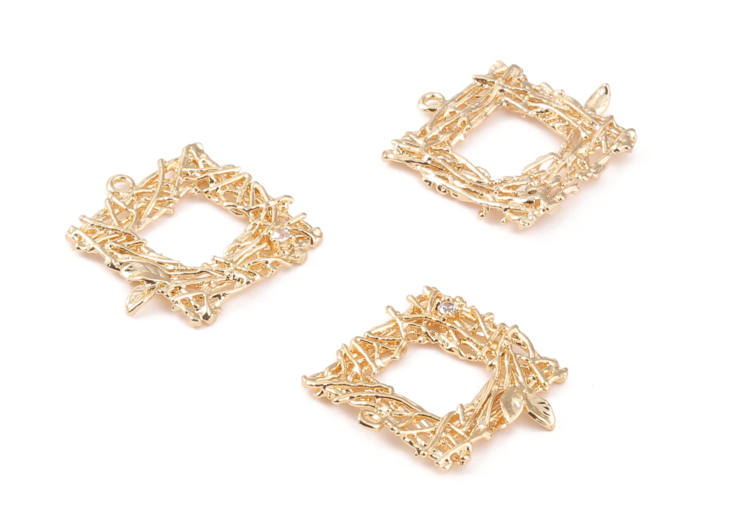 Brass Square charms - Zircon Square Pendant - 18K Real Gold Plated Brass Stud - Jewelry Supplies - 22.55x22.33x1.85mm - RGP1086 - DOMEDBAZAAR