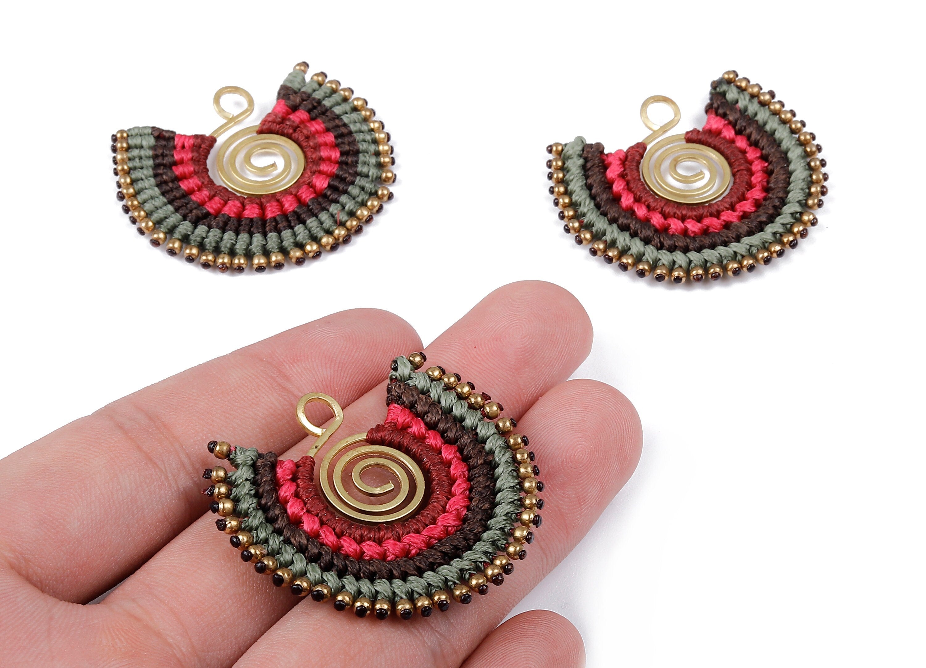 Fan Tassel Earring Charms with Beads - Tassel earring pendant - Fan Earrings Accessories - Jewelry Supplies - 42.79x36.38x3.29mm - TS1116 - DOMEDBAZAAR