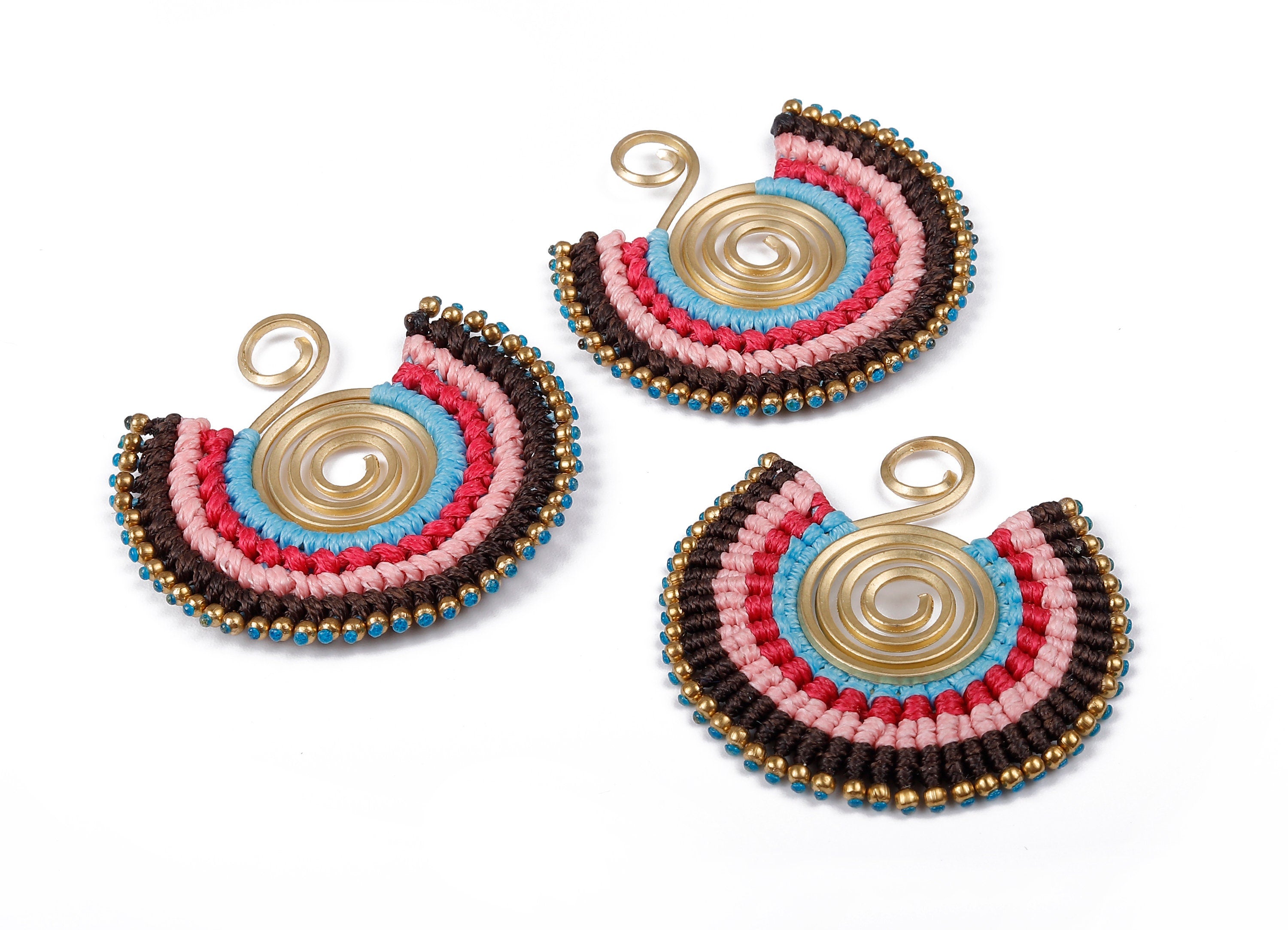 Fan Tassel Brass Charms - Tassel earring pendant with Beads - Fan Earrings Accessories - Jewelry Supplies - 47.39x47.14x2.94mm - TS1118 - DOMEDBAZAAR