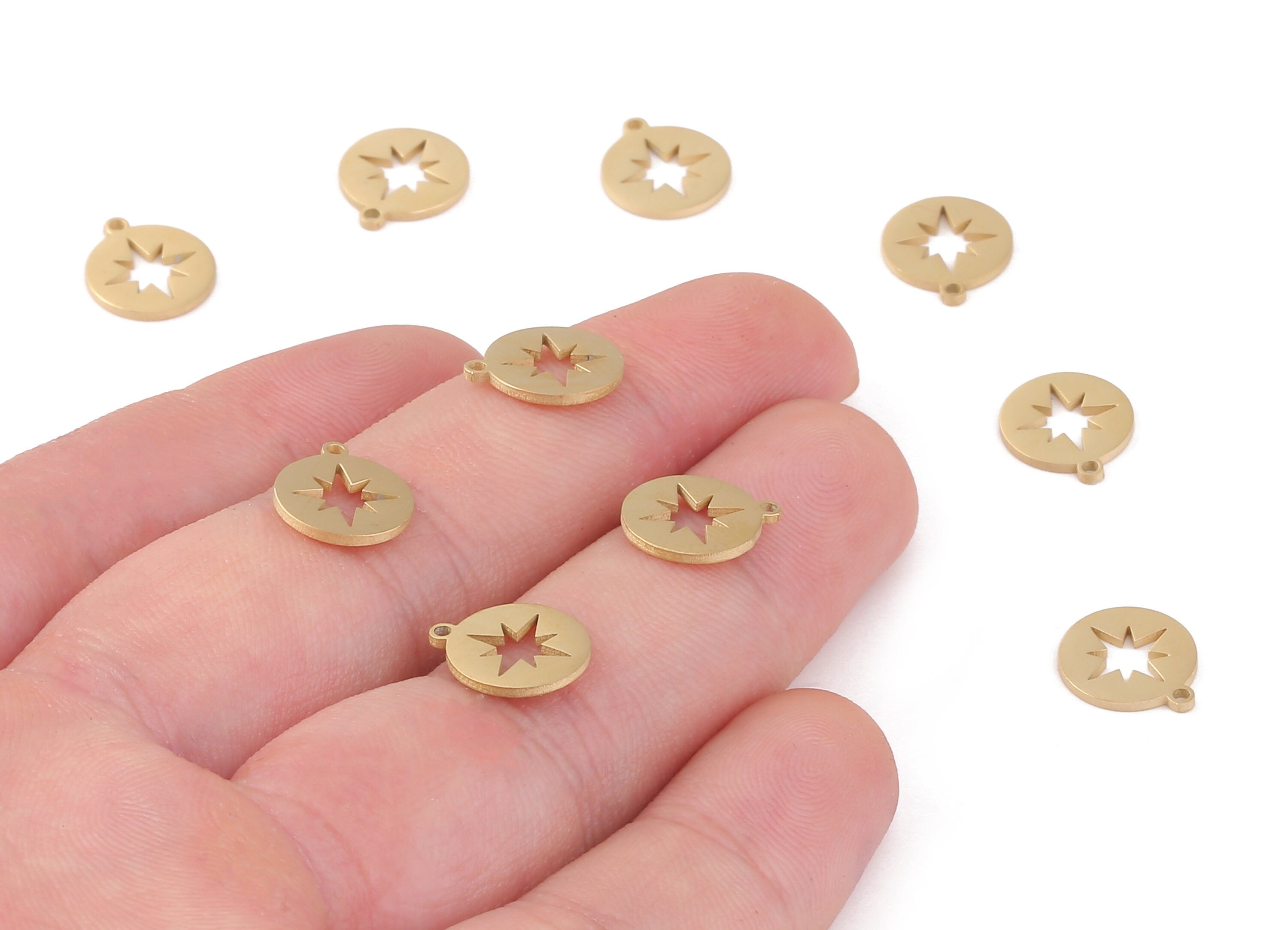 Stainless Steel Star Charms - Star Pendant - 18K Real Gold Plated Brass - Necklace Pendant - Jewelry Supplies - 11.7x10.16x0.94mm - RGP1095 - DOMEDBAZAAR