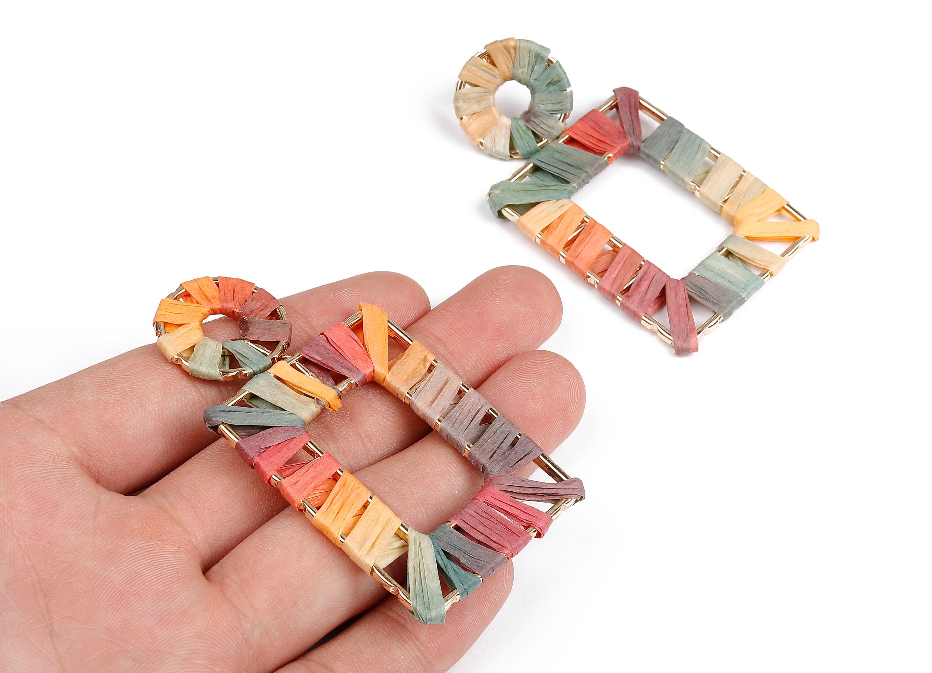 Natural Raffia Rectangle Earring Stud - Alloy Rectangle Earring Post - Rectangle Earring Post Stud - 71x39.5x2.37mm - RS1057B - DOMEDBAZAAR
