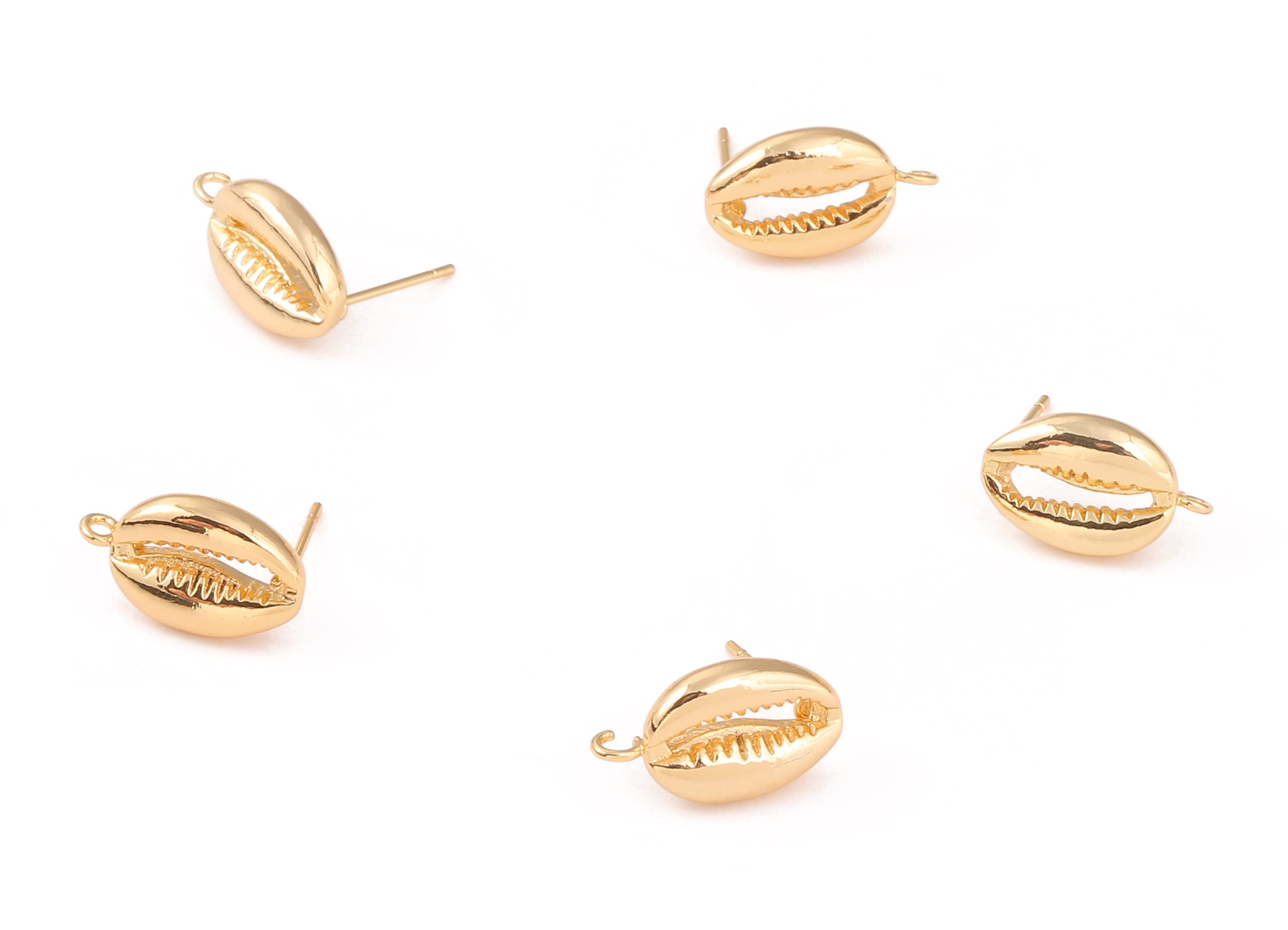 Brass Cut Open Seashells Earring Post - Brass Cowrie Seashell Earring Stud - 18K Real Gold Plated Brass - 16.47x10.33x3.08mm - RGP1051 - DOMEDBAZAAR