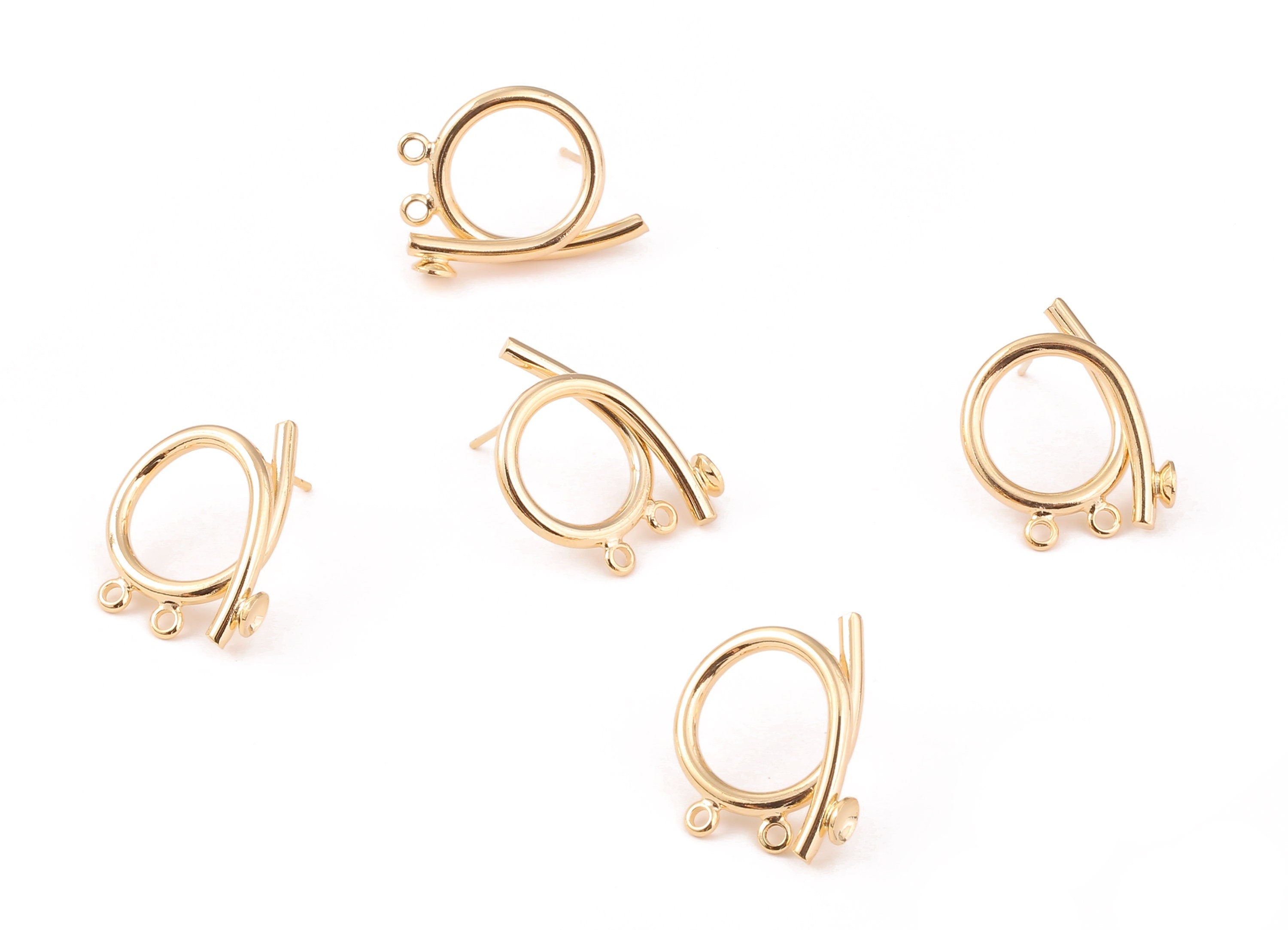Brass Circle Earring Posts - Brass Circle Earring Stud - 18K Real Gold Plated Brass Stud - Jewelry Supplies - 21x16.08x2.08mm - RGP1078 - DOMEDBAZAAR